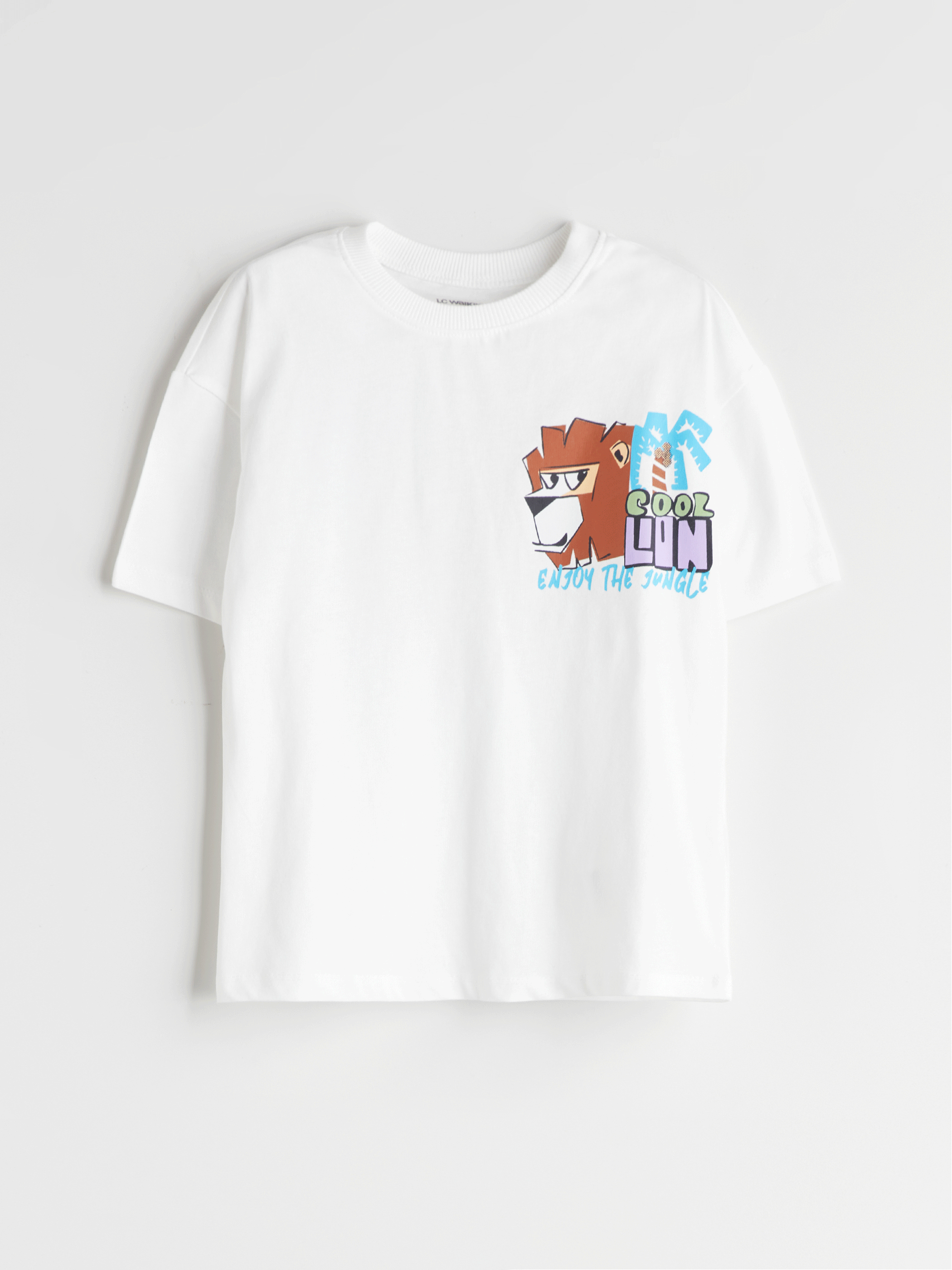 CW Kids Ekru Bisiklet Yaka Baskılı Erkek Çocuk Tişört