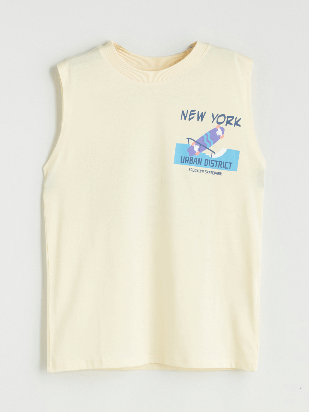 LCW Kids Sarı Bisiklet Yaka New York Baskılı Erkek Çocuk Atlet