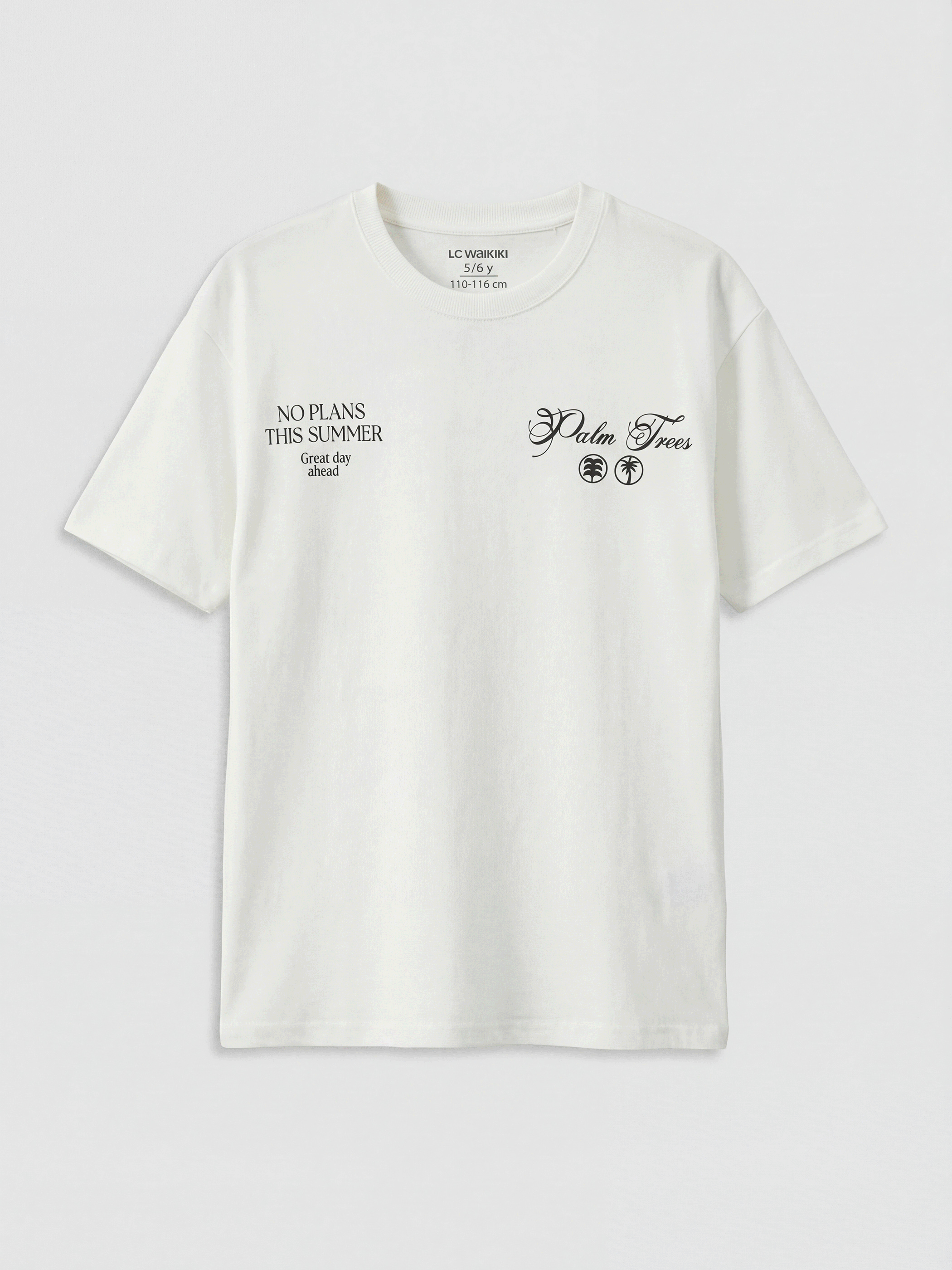 LCW Kids Ekru Bisiklet Yaka Baskılı Erkek Çocuk Tişört