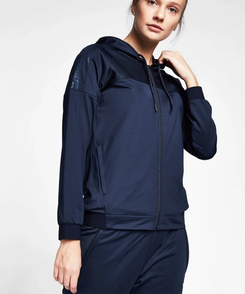 Koyu Lacivert Kadın Fermuarlı Kapüşonlu Sweatshirt 20b-2015