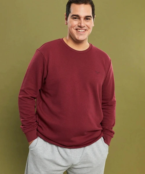 LCWAIKIKI Basic Indigo Büyük Beden Bisiklet Yaka Uzun Kollu Basic Erkek Sweatshirt