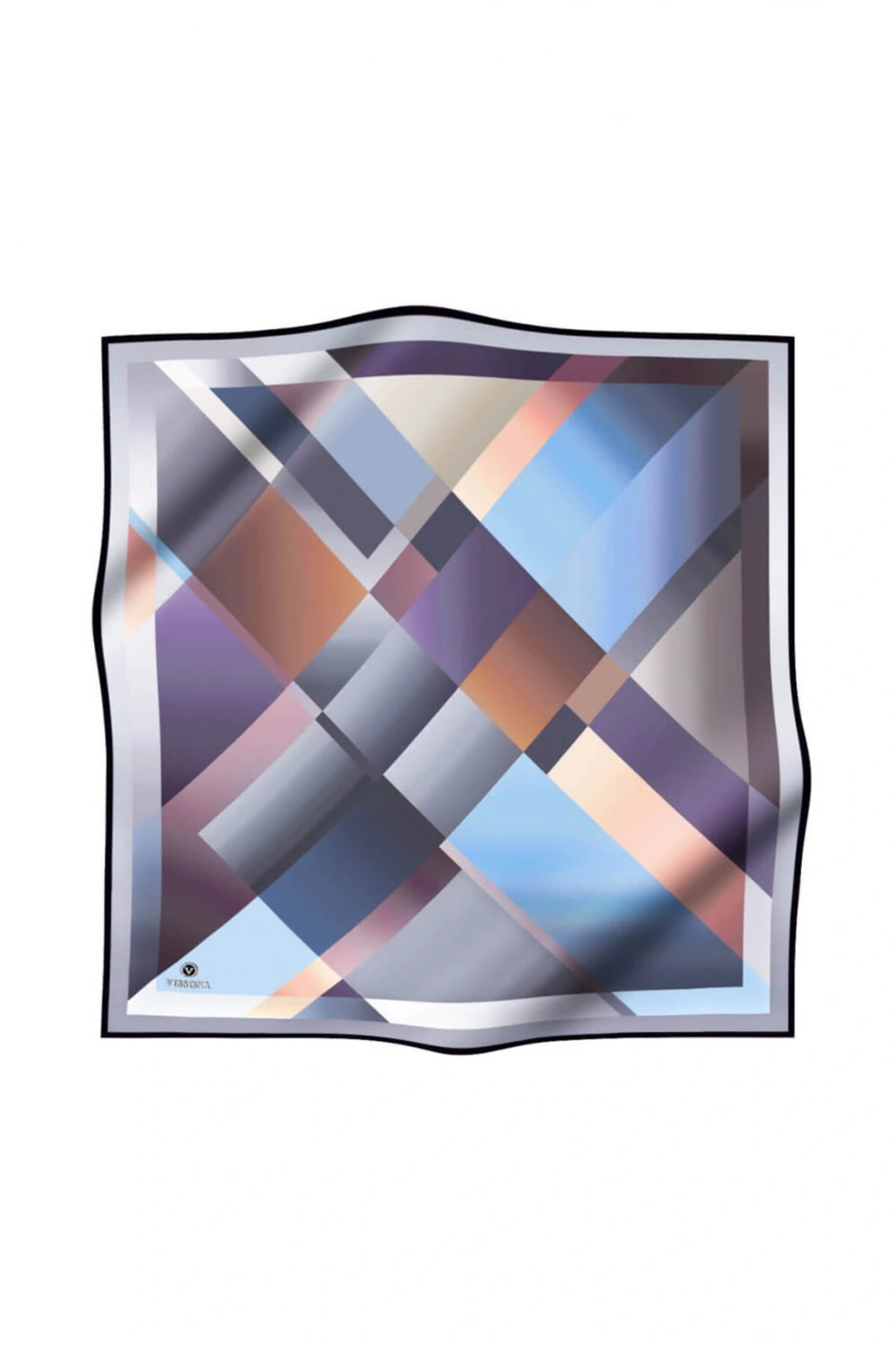 %100 Twill İpek Geometrik Desenli Gri - Bebe Mavisi Renkli 90x90 Eşarp Dikim Şekli : El Dikişi