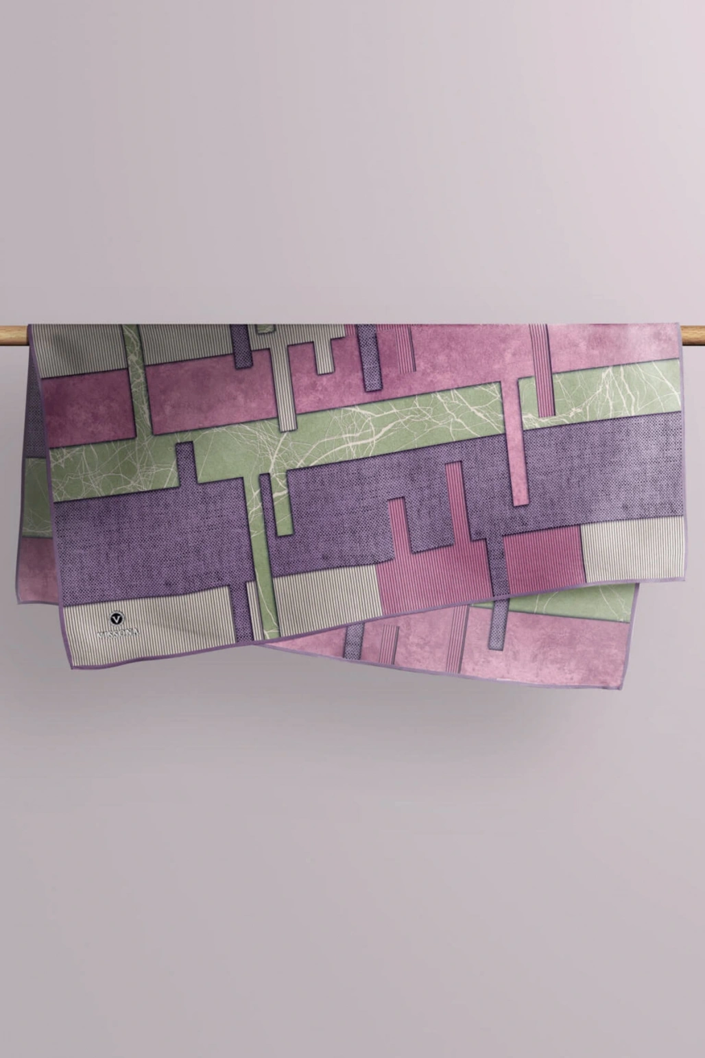 %100 Twill İpek Geometrik Desenli Lila Renkli 90x90 Eşarp Dikim Şekli : El Dikişi