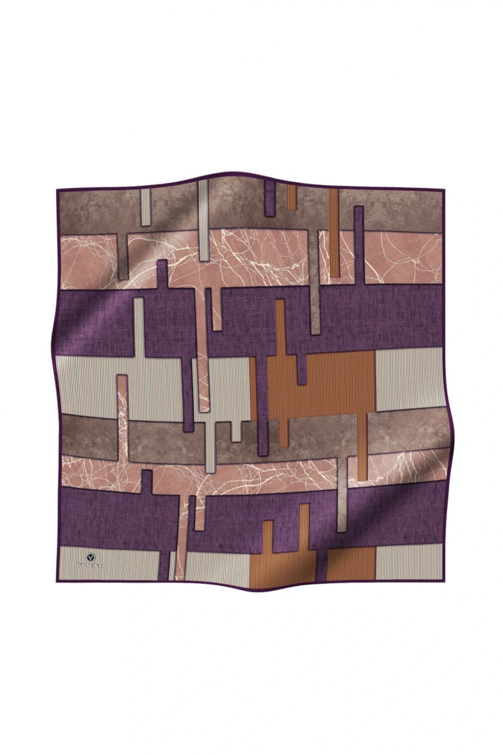 %100 Twill İpek Geometrik Desenli Mürdüm Renkli 90x90 Eşarp Dikim Şekli : El Dikişi