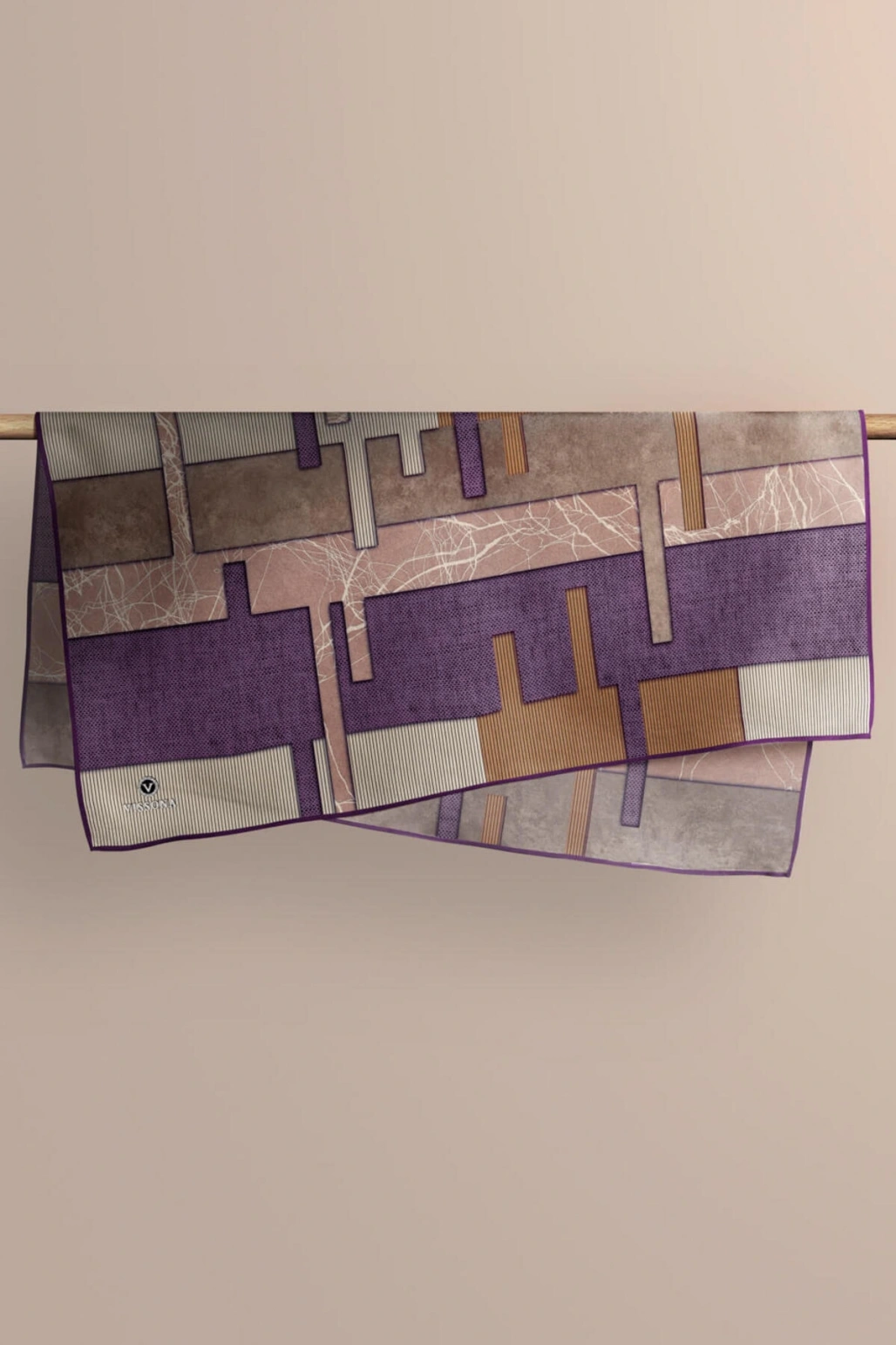 %100 Twill İpek Geometrik Desenli Mürdüm Renkli 90x90 Eşarp Dikim Şekli : El Dikişi