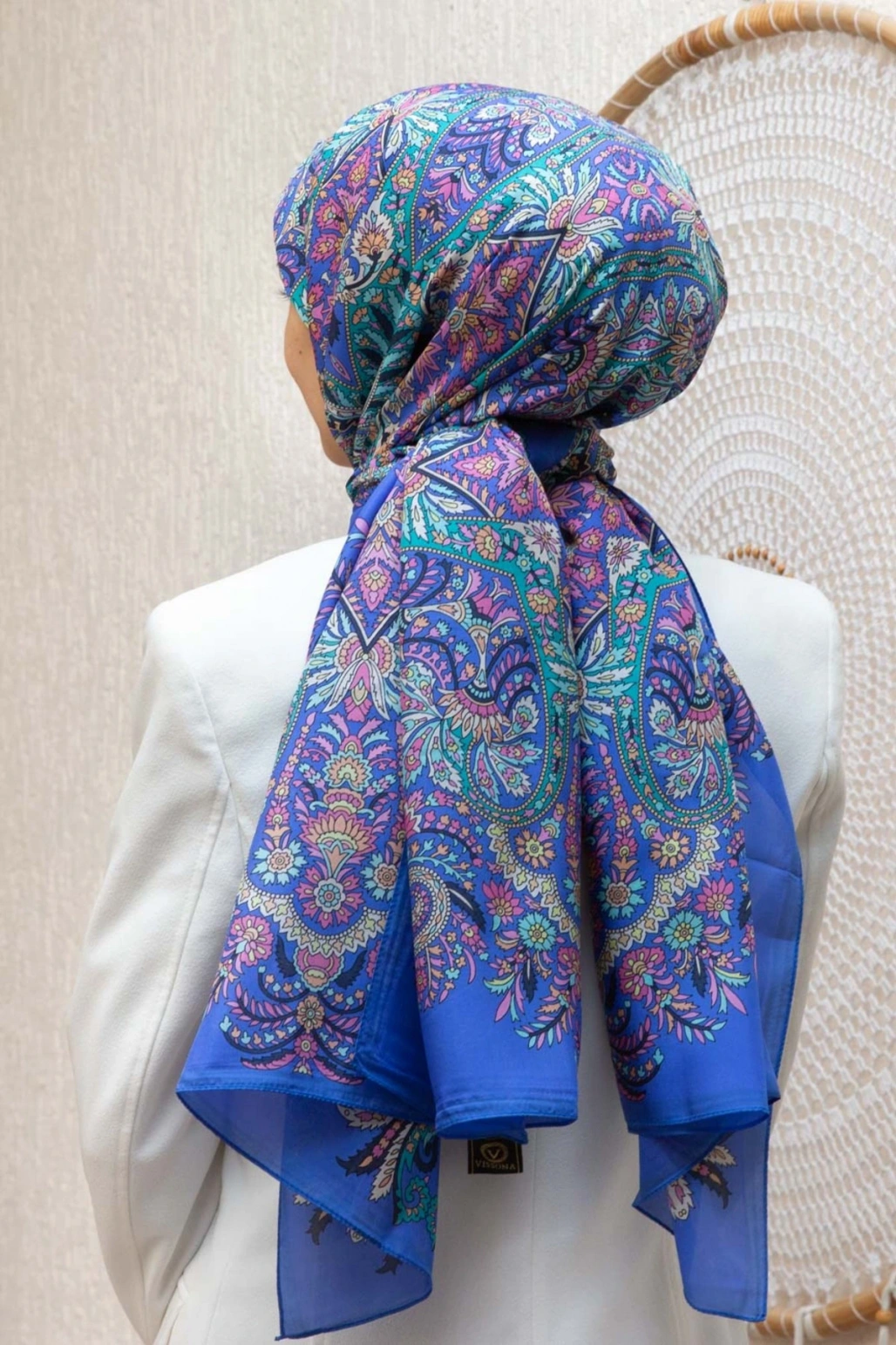 100% İpek Etro Desenli Saks - Fuşya Renkli 92x210 Şal