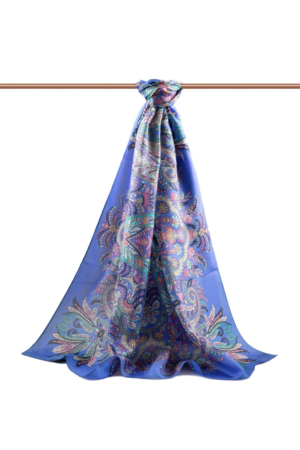 100% İpek Etro Desenli Saks - Fuşya Renkli 92x210 Şal