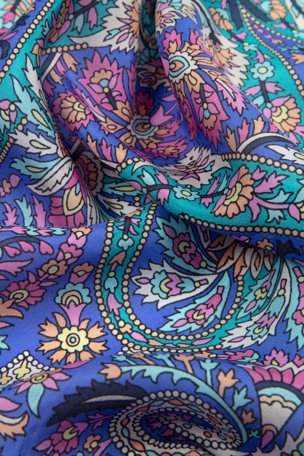 100% İpek Etro Desenli Saks - Fuşya Renkli 92x210 Şal