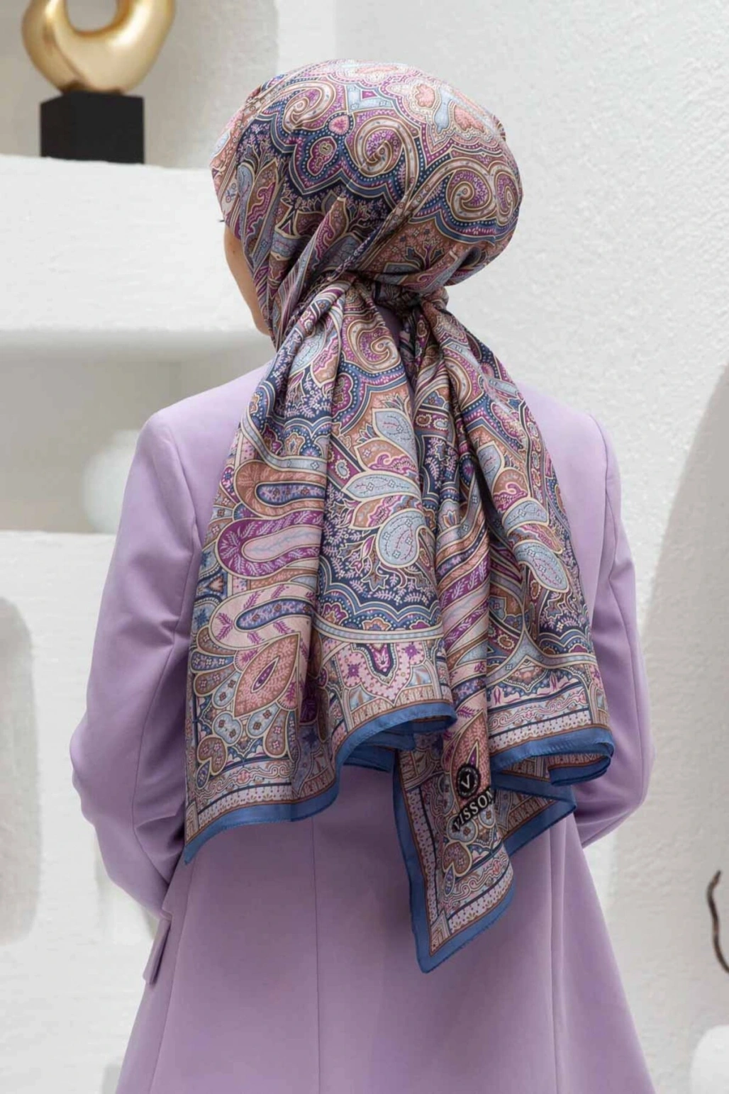 100% İpek Etro Desenli Saks - Pembe Renkli 92x210 Şal