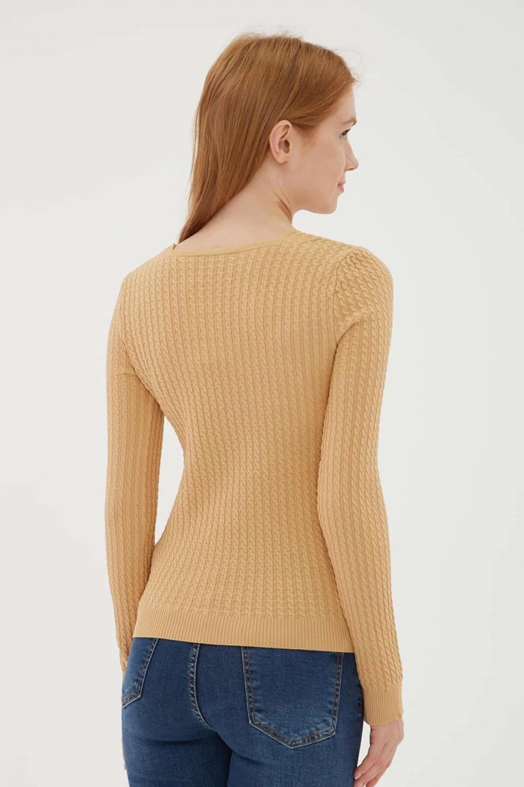 23k0405k1 Kadın Kare Yaka Saç Örgülü Kazak