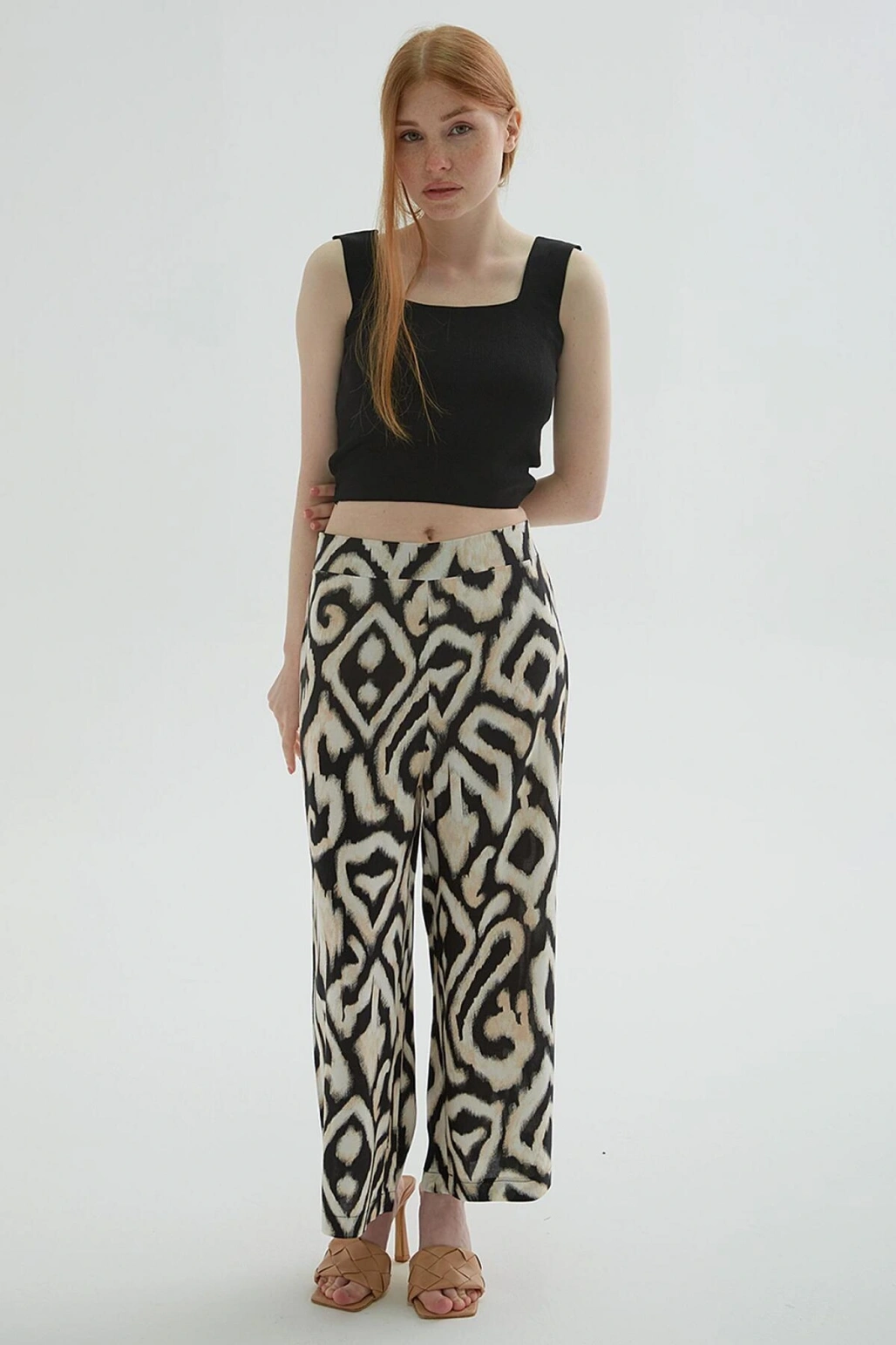 24y0848k1 Kadın Desenli Crop Pantolon