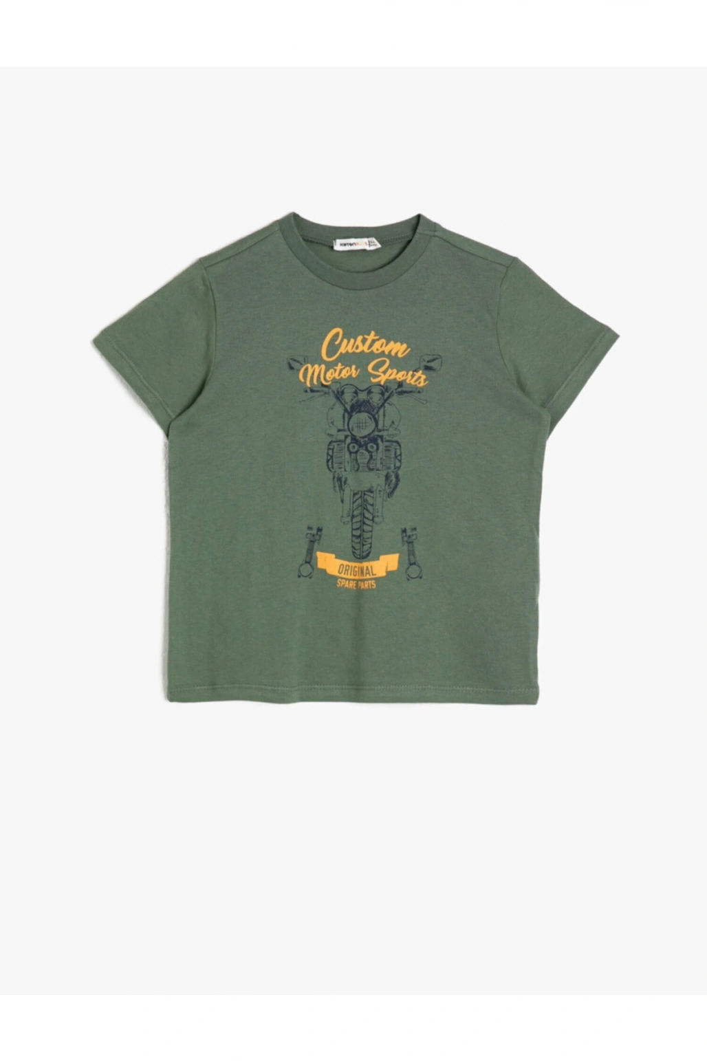 Erkek Çocuk Yeşil Bisiklet Yaka Baskılı   T-Shirt