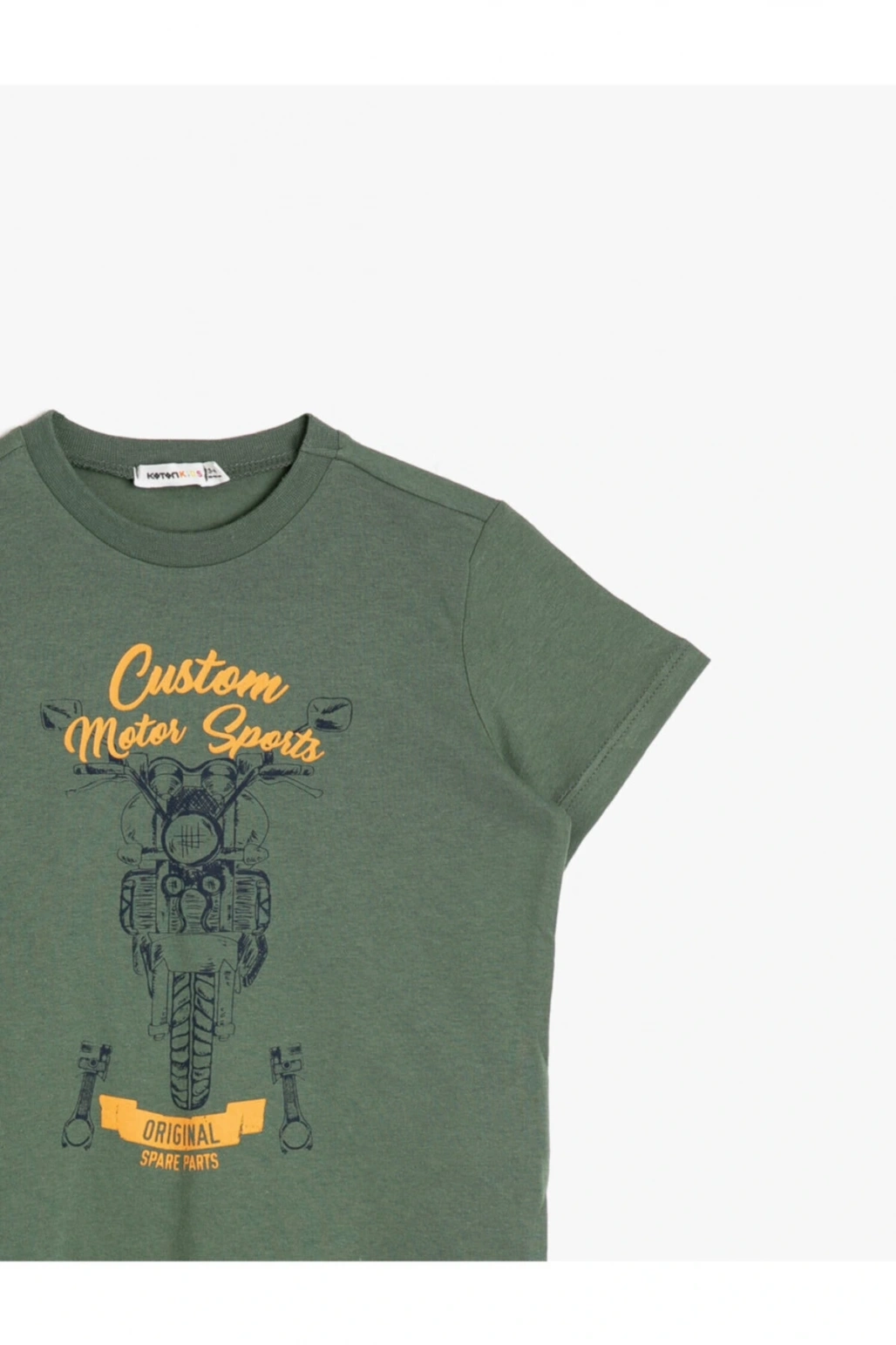 Erkek Çocuk Yeşil Bisiklet Yaka Baskılı   T-Shirt