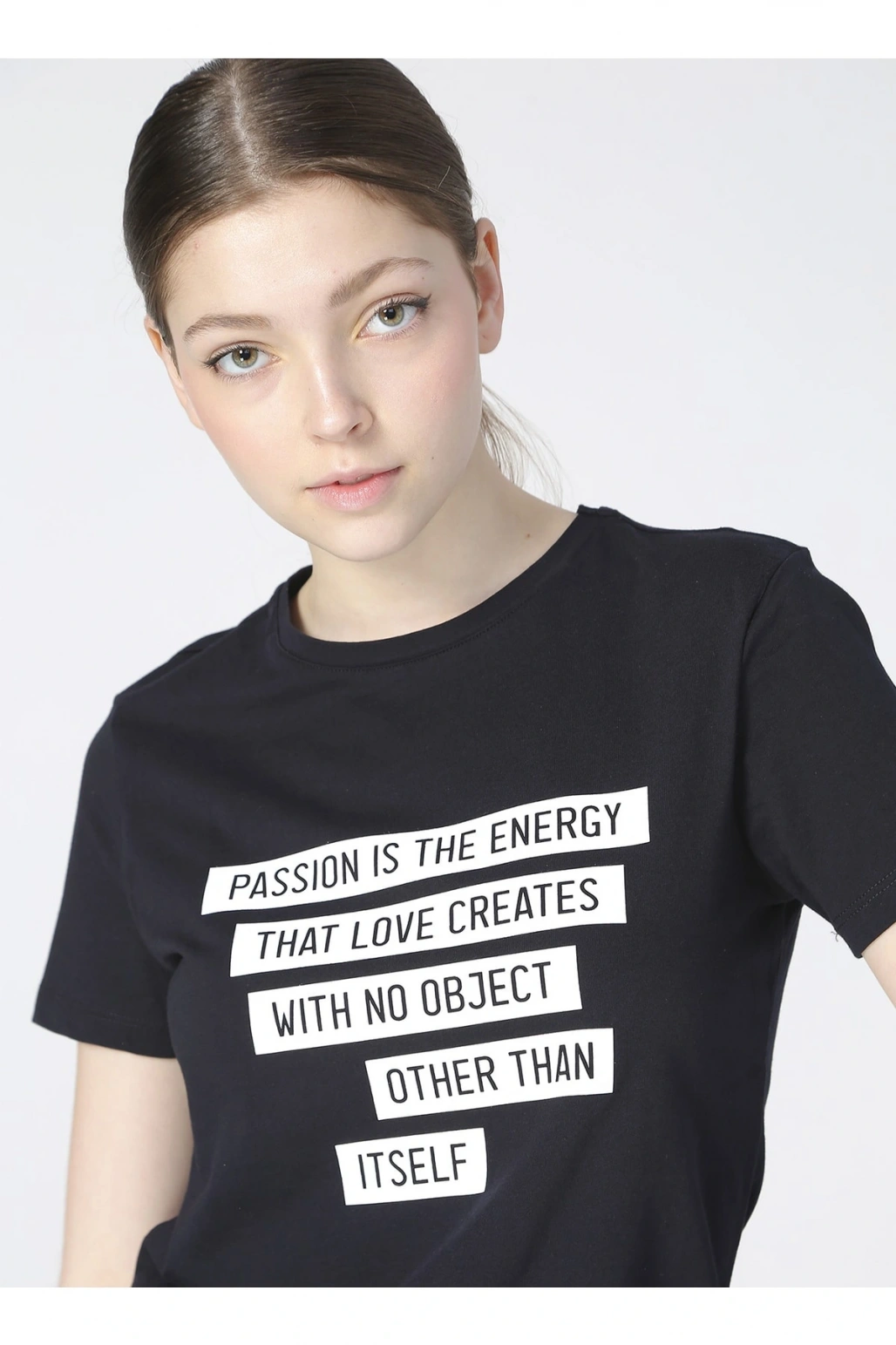 Kadın Baskılı Lacivert Bisiklet Yaka T-shirt