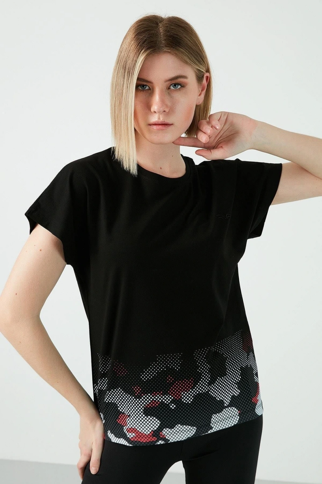 Slim Fit Baskılı Bisiklet Yaka Pamuklu T Shirt Kadın