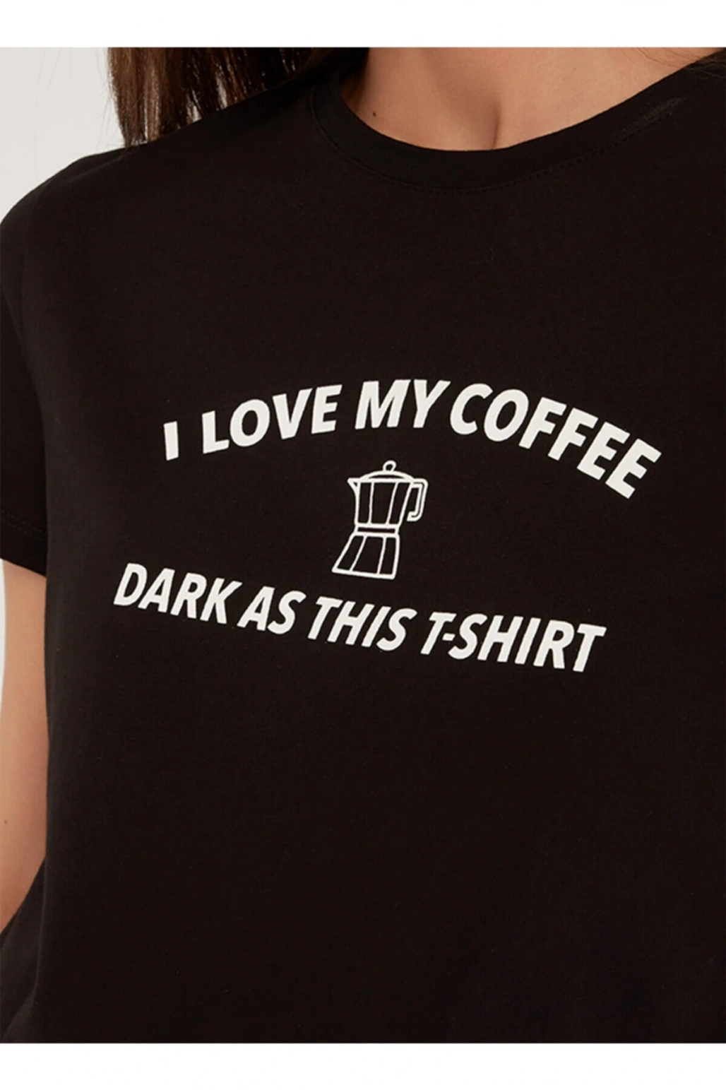 Siyah Bisiklet Yaka Baskılı T-shirt