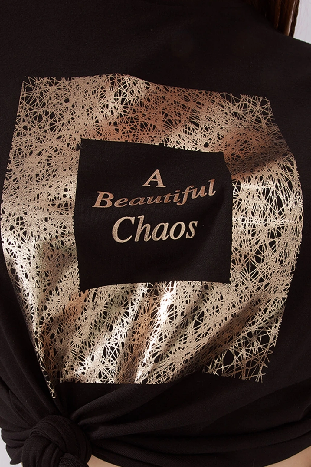 Bisiklet Yaka Kısa Kol Cepsiz Baskılı Siyah Kadın T-shirt