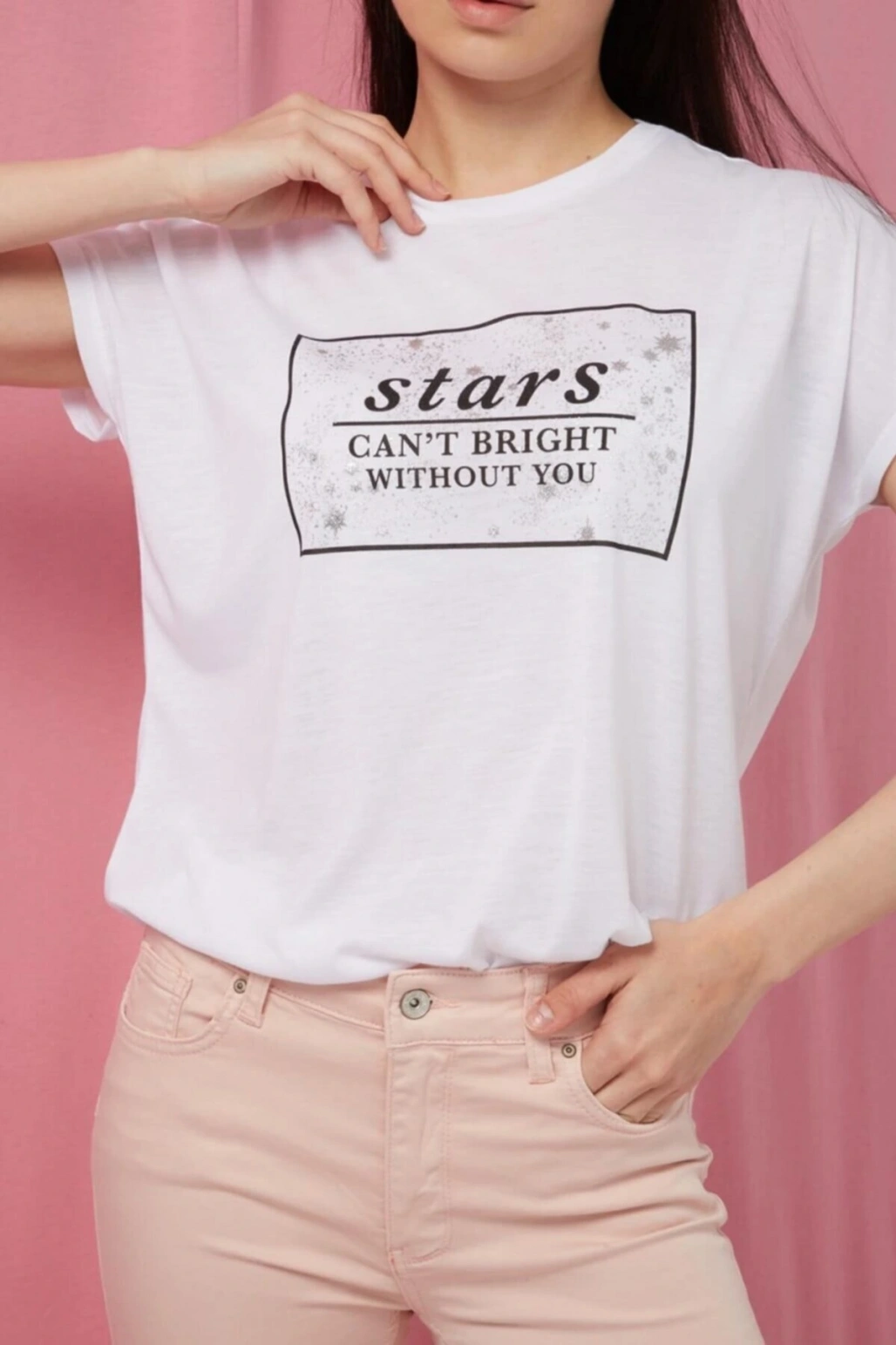 Bisiklet Yaka Kısa Kollu Baskılı Normal Kalıp Beyaz Kadın T-shirt