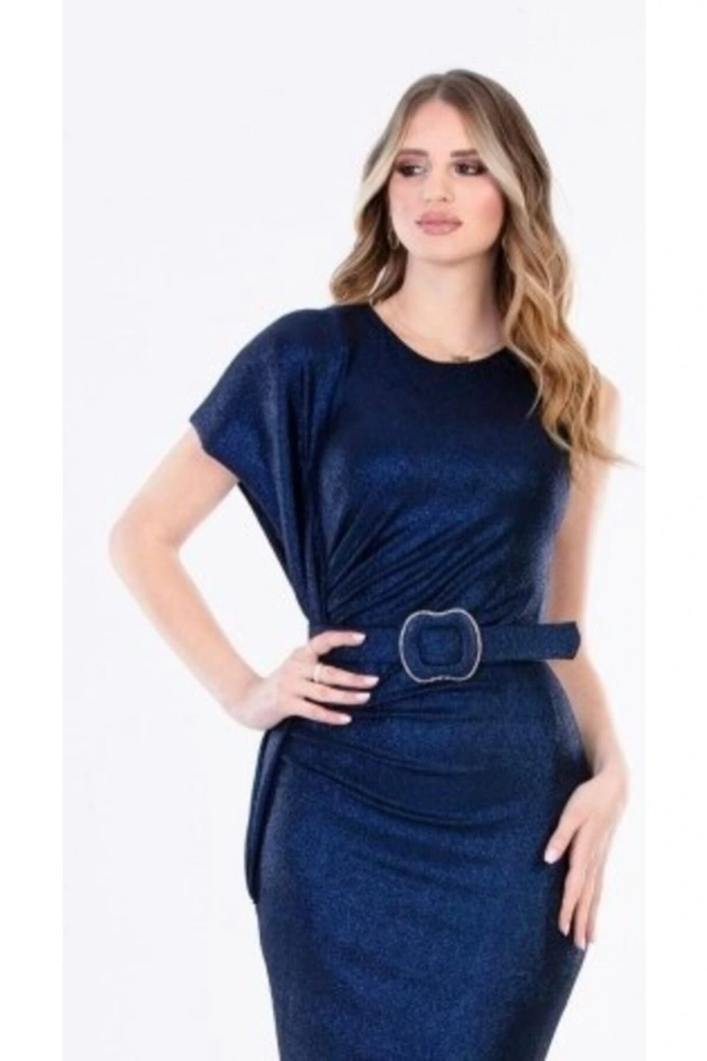 Kemerli Simli Mini Elbise