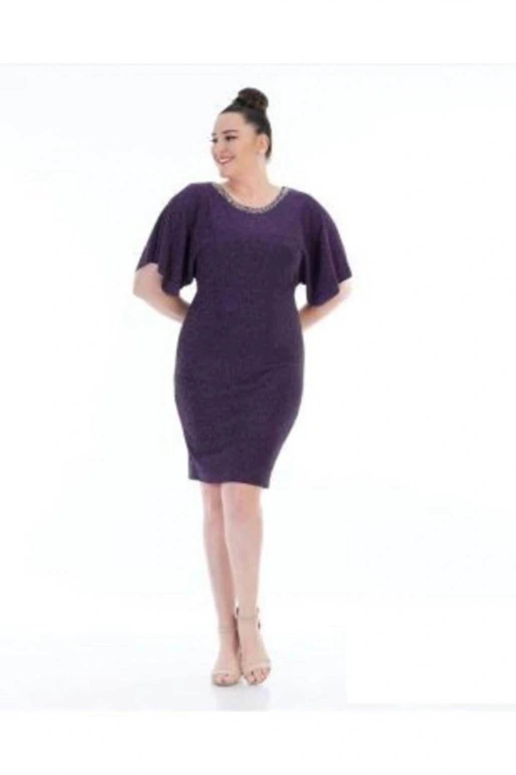 Yakası Taşlı Battal Abiye Elbise