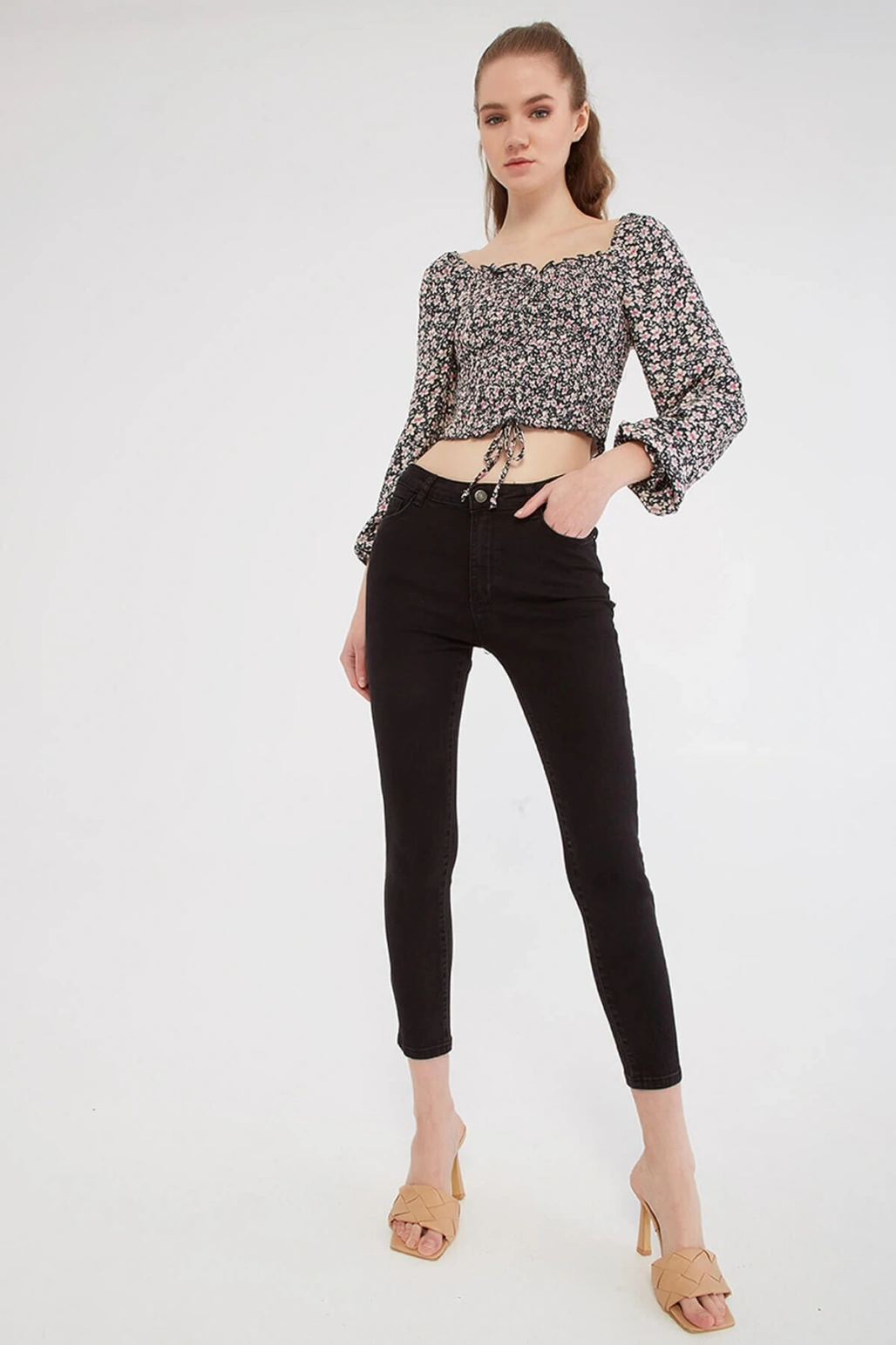 Yüksek Bel Skinny Fit Jean Pantolon Antrasit