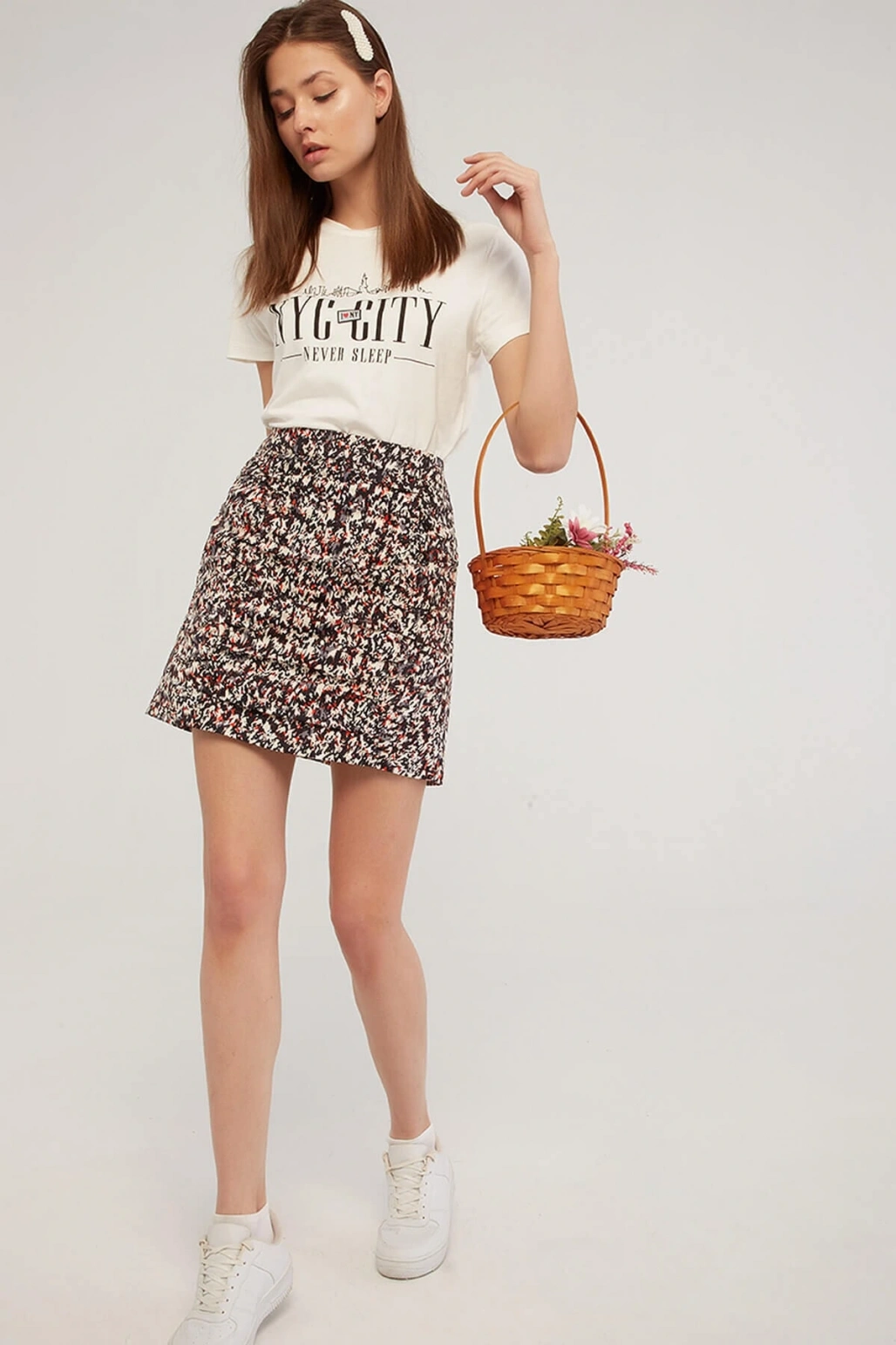 Baskılı T-shirt Ekru