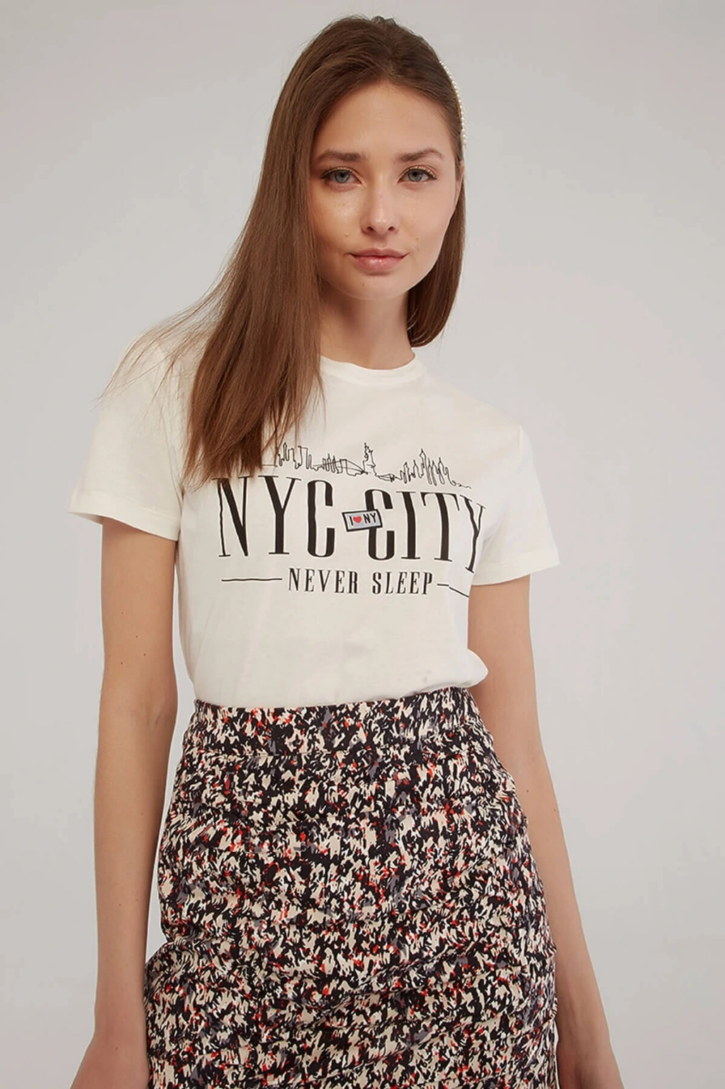 Baskılı T-shirt Ekru