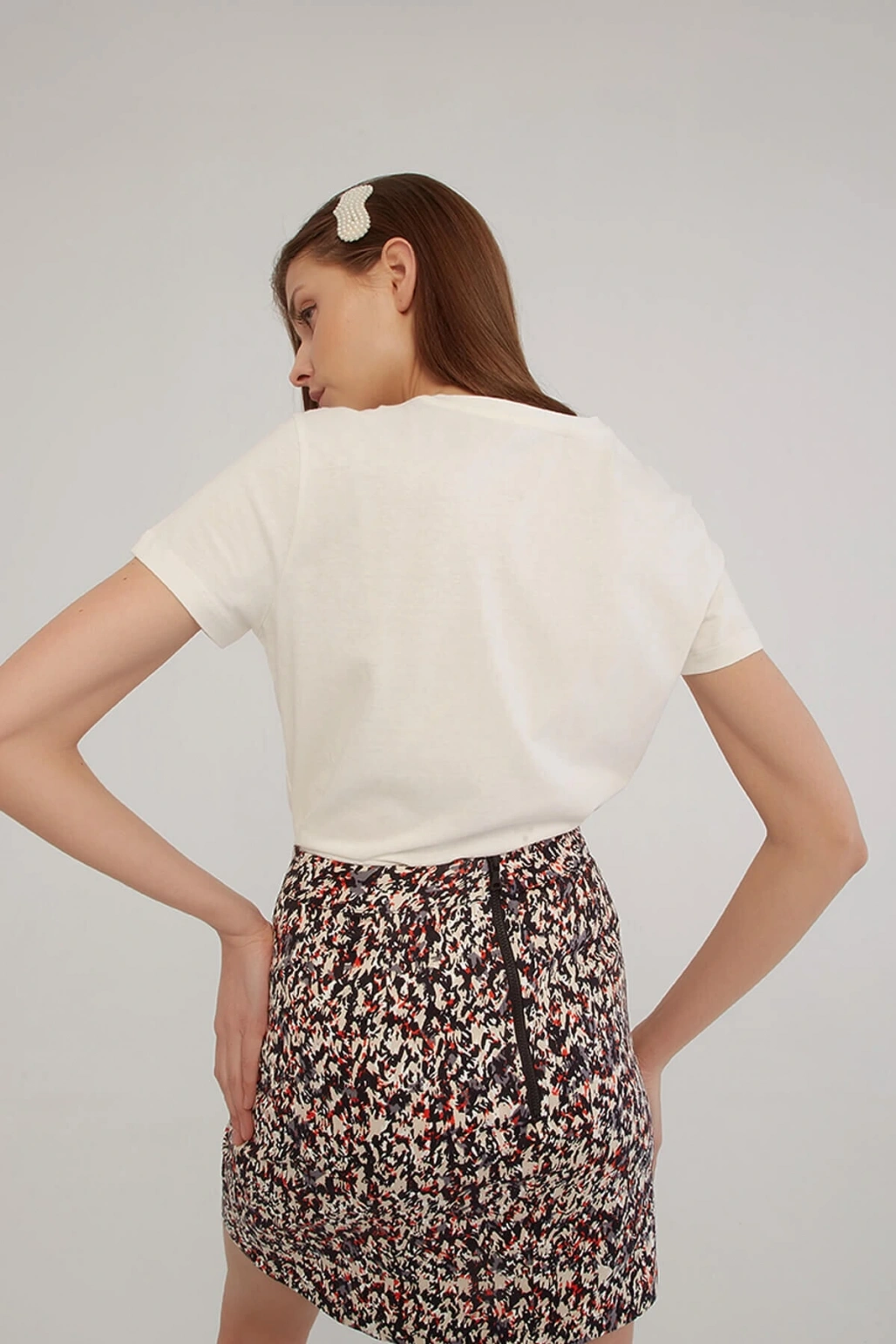 Baskılı T-shirt Ekru