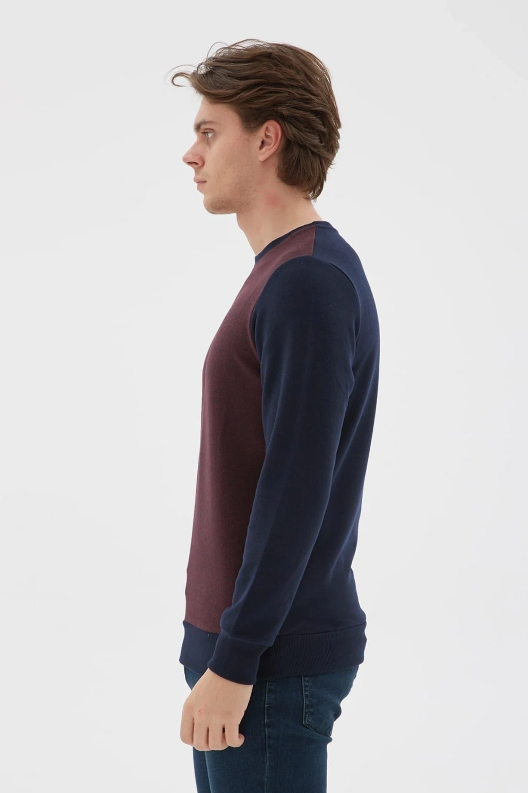 Bisiklet Yaka Desenli Sweatshirt Bordo / Burgundy