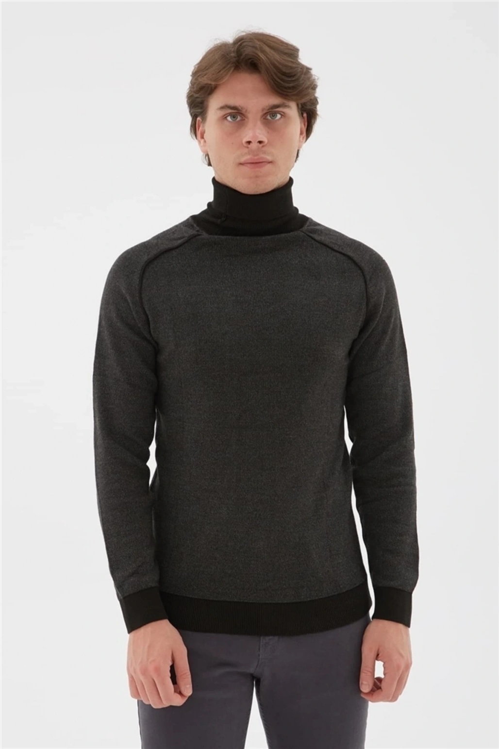 Balıkçı Yaka Kazak Antrasit Melanj