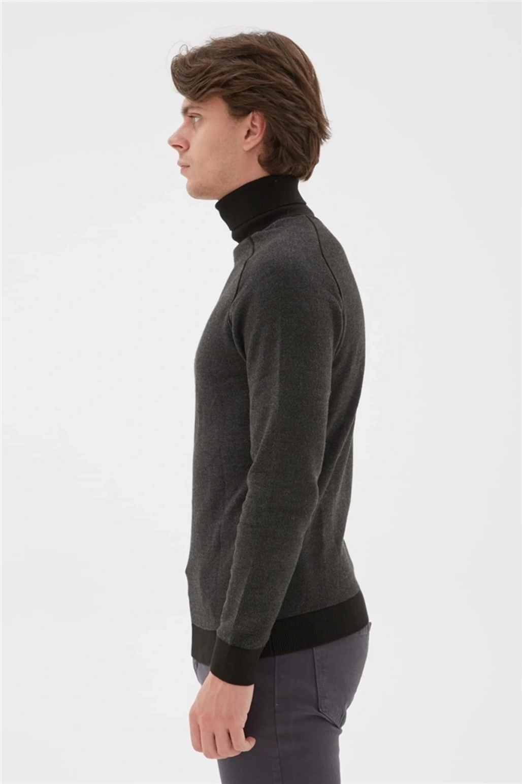 Balıkçı Yaka Kazak Antrasit Melanj