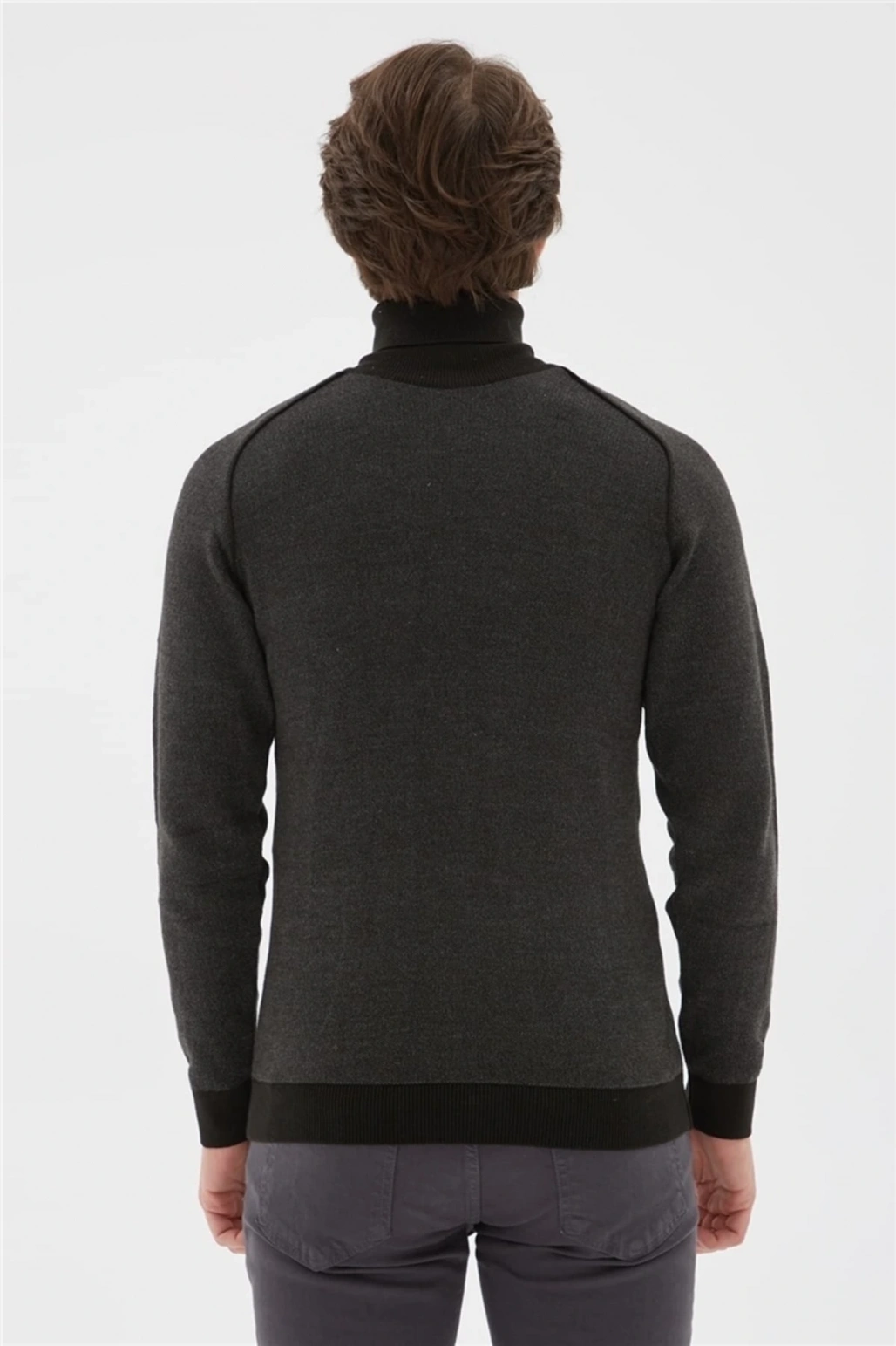 Balıkçı Yaka Kazak Antrasit Melanj