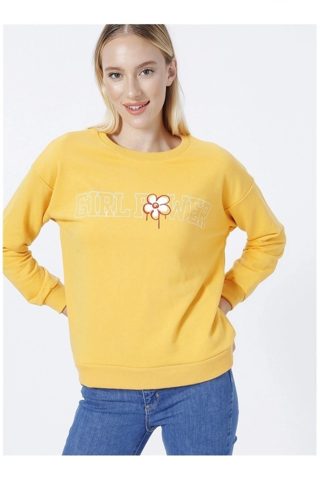 Baskılı Hardal Kadın Sweatshırt 22k0573k1