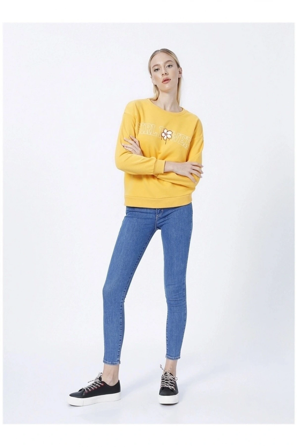 Baskılı Hardal Kadın Sweatshırt 22k0573k1