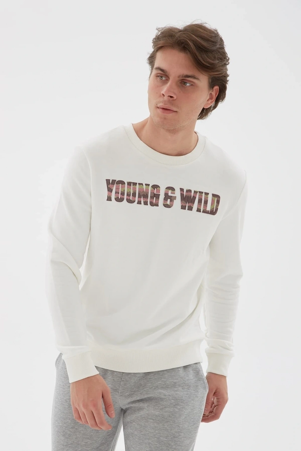 Bisiklet Yaka Baskılı Sweatshirt