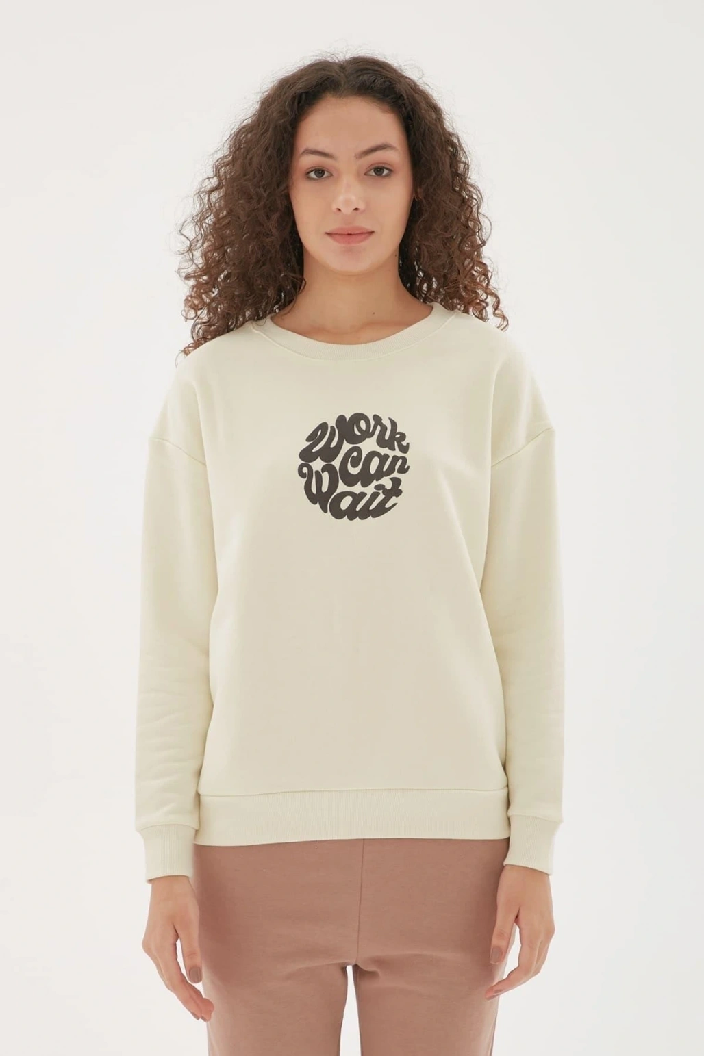 Baskılı Sweatshirt Ekru