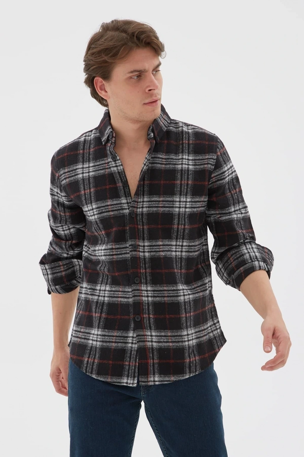 Ekose Desenli Gömlek Gri