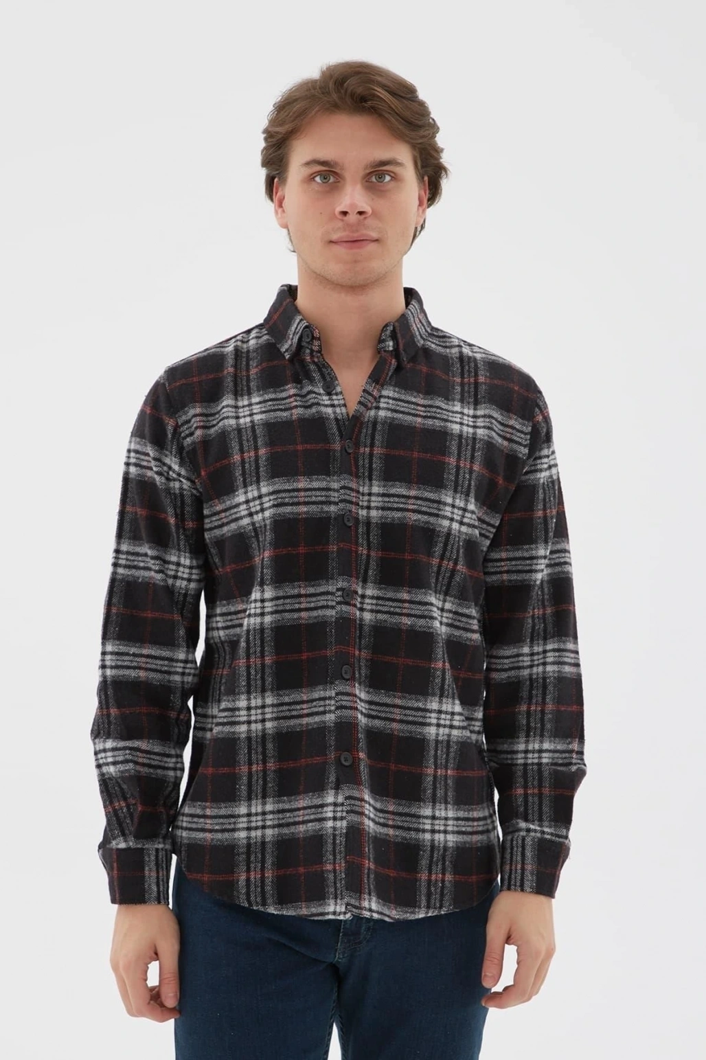 Ekose Desenli Gömlek Gri