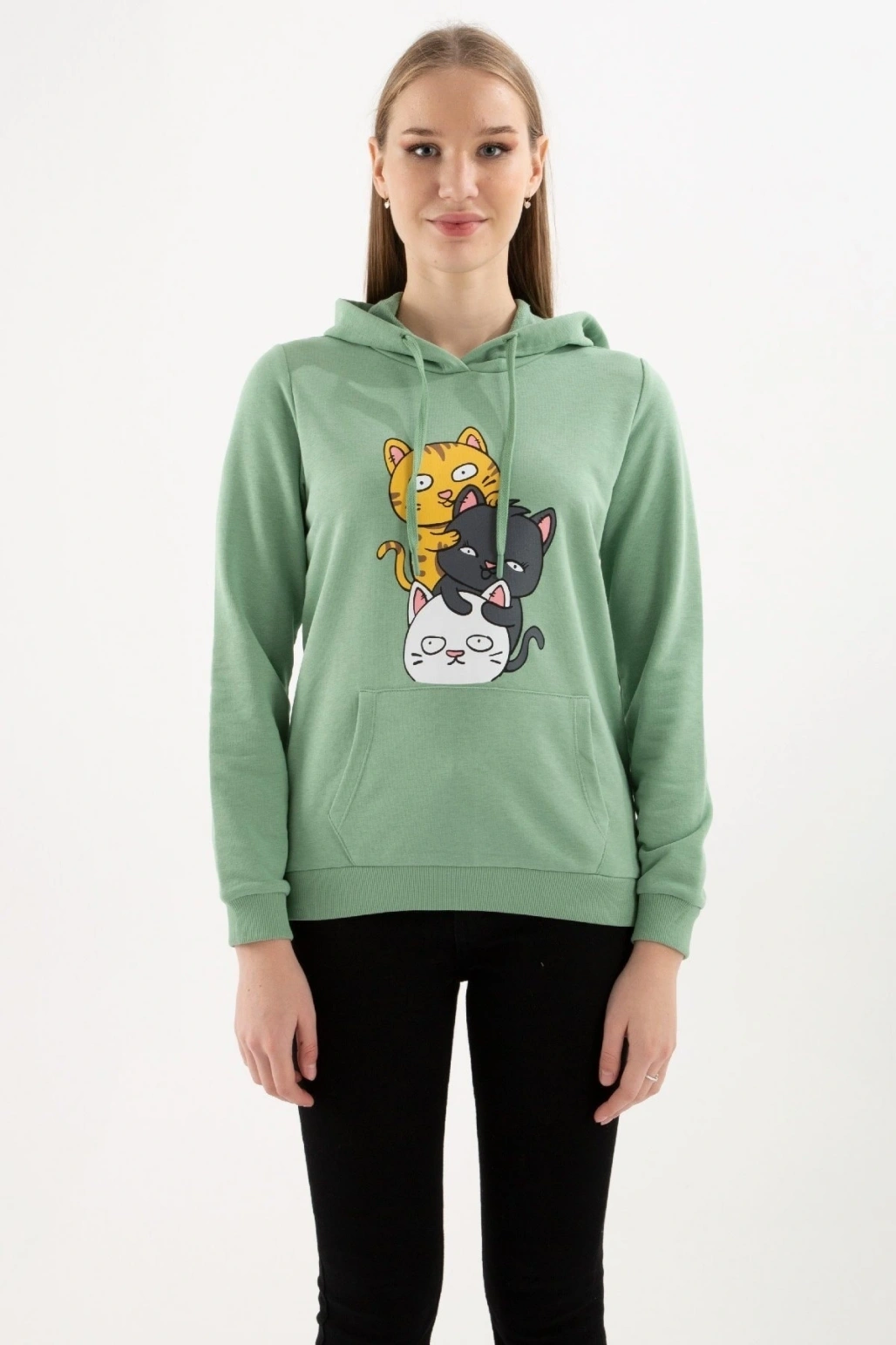 Kadın Kapüşonlu Baskılı Sweatshirt