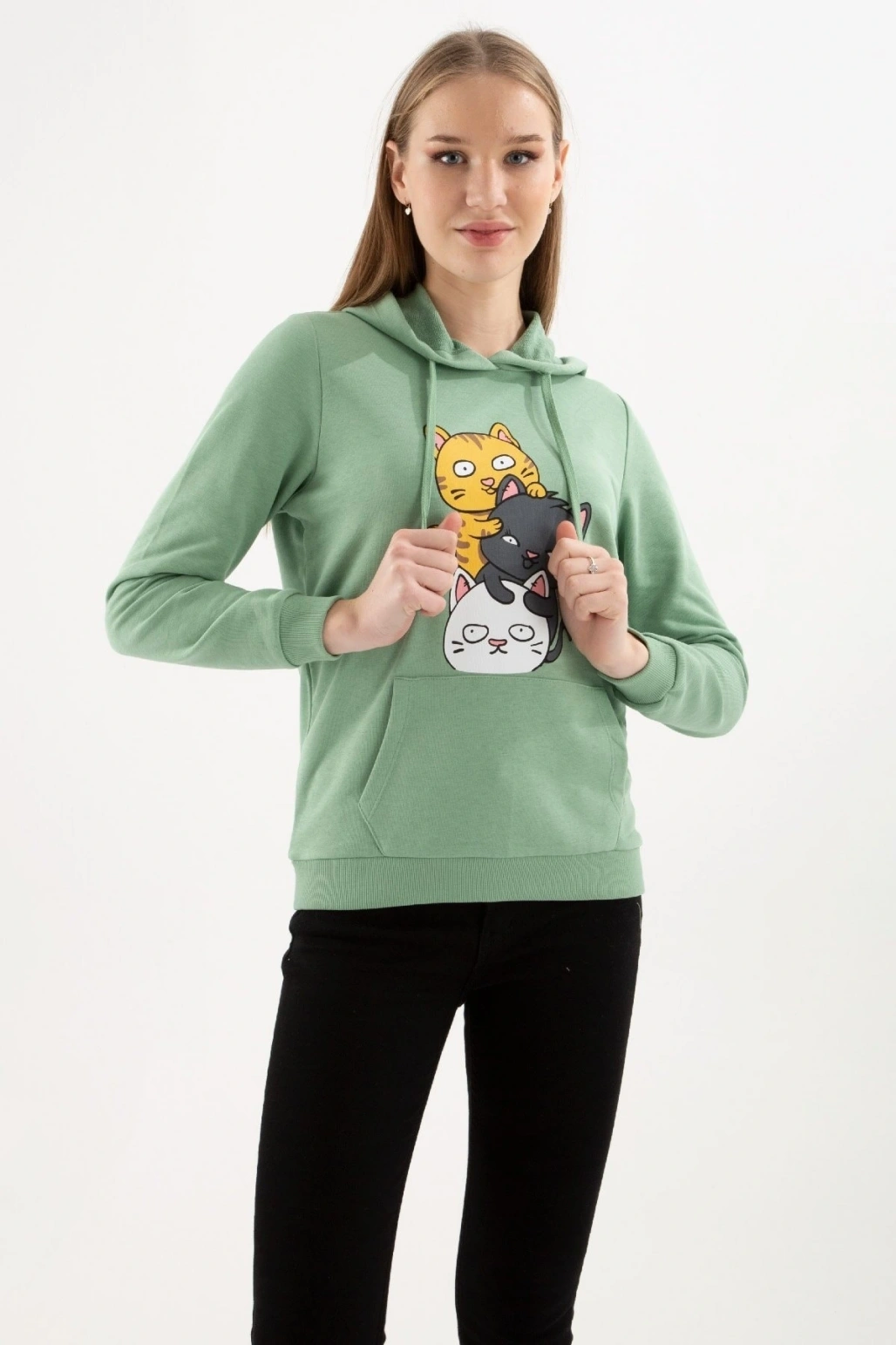 Kadın Kapüşonlu Baskılı Sweatshirt