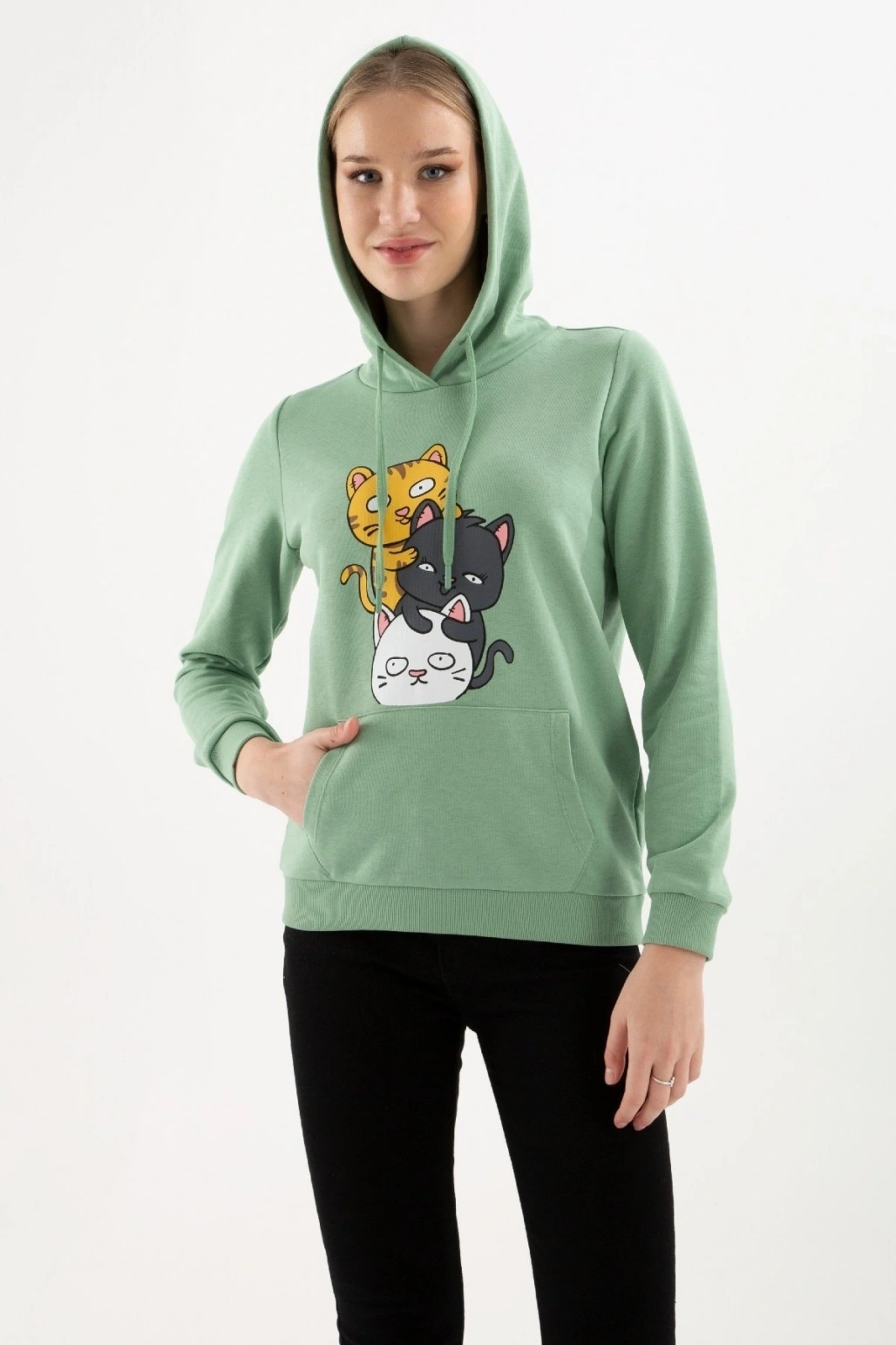 Kadın Kapüşonlu Baskılı Sweatshirt