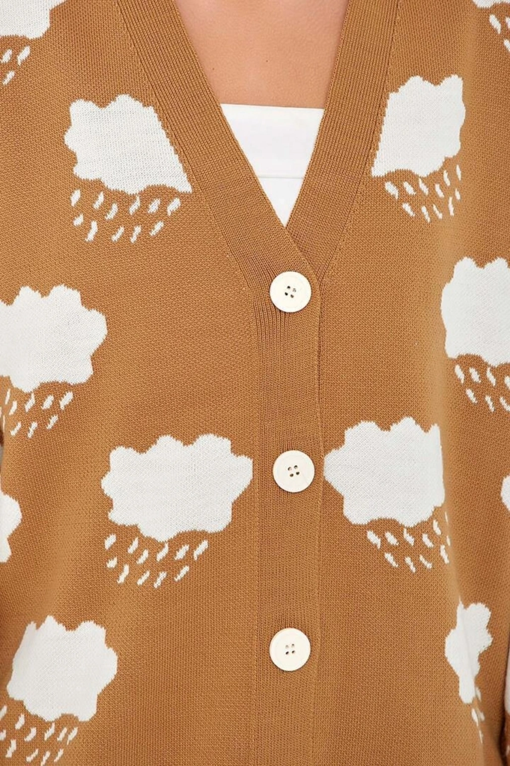 Bulut Desenli Hırka Vizon