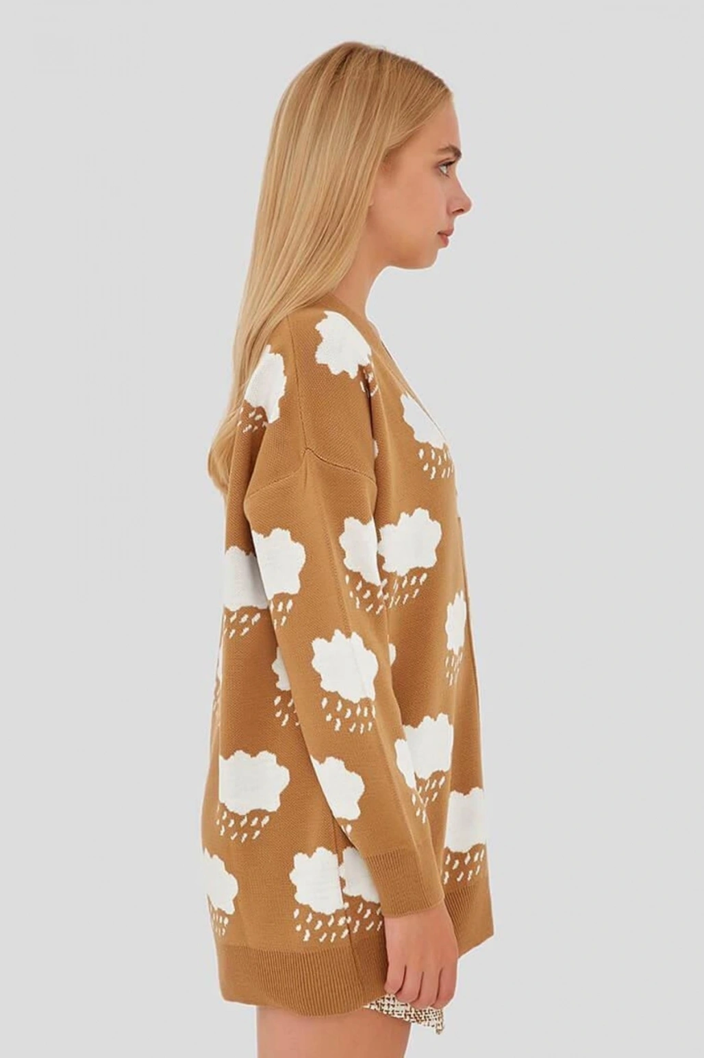 Bulut Desenli Hırka Vizon