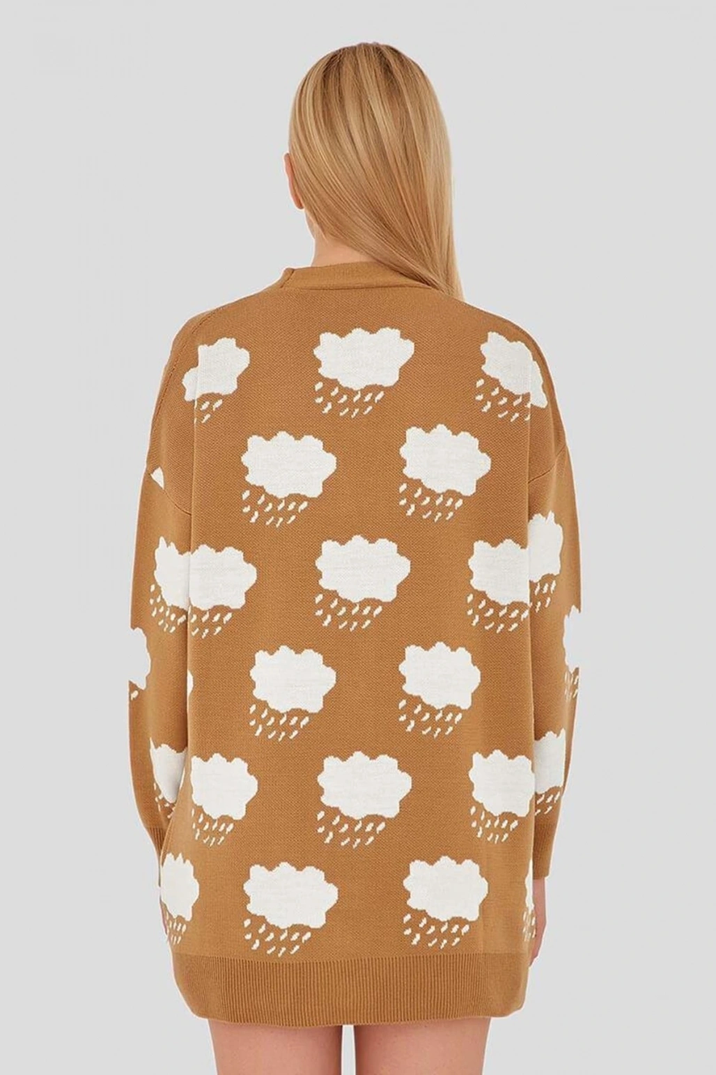 Bulut Desenli Hırka Vizon