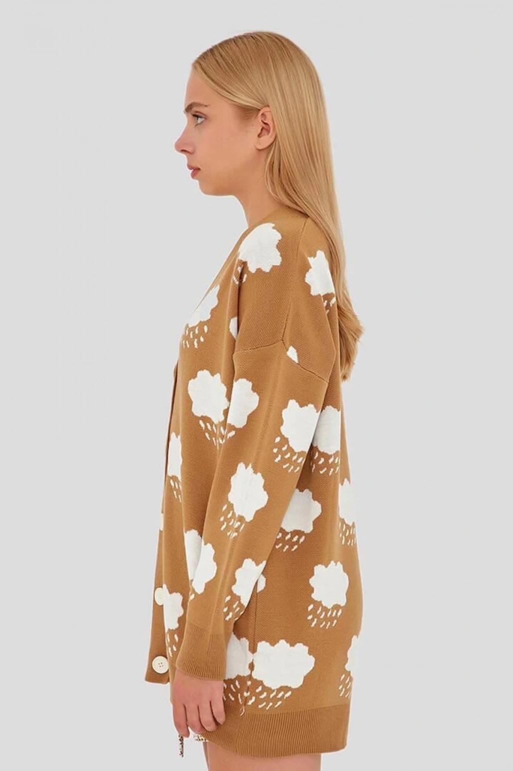 Bulut Desenli Hırka Vizon