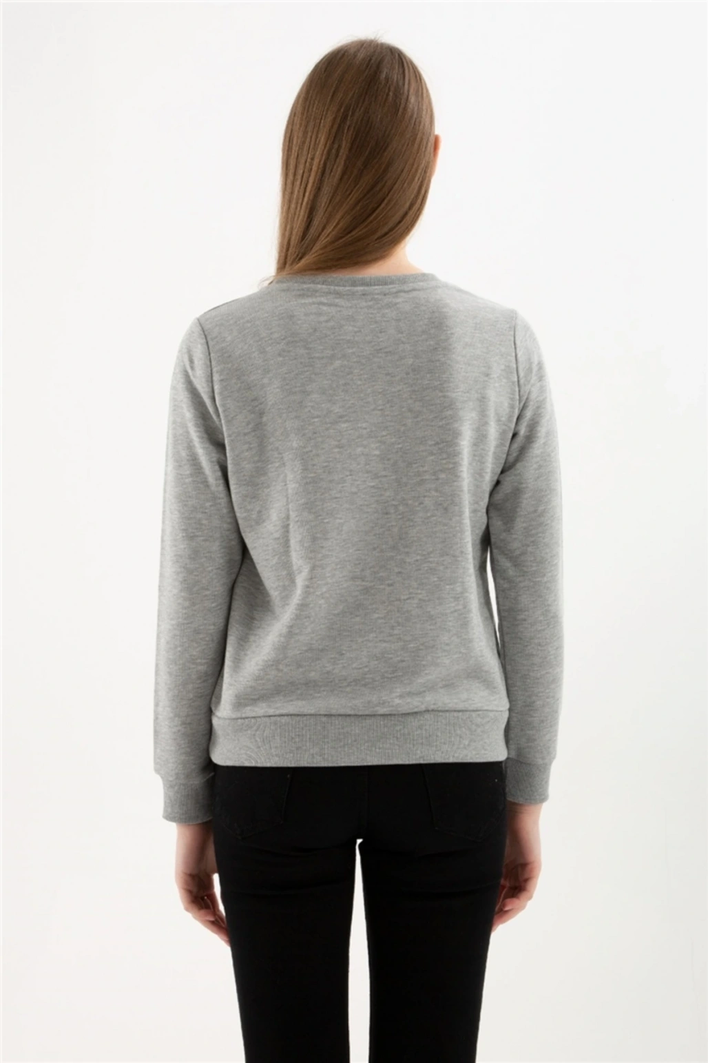 Baskılı Sweatshırt Gri Melanj / Grey Melange