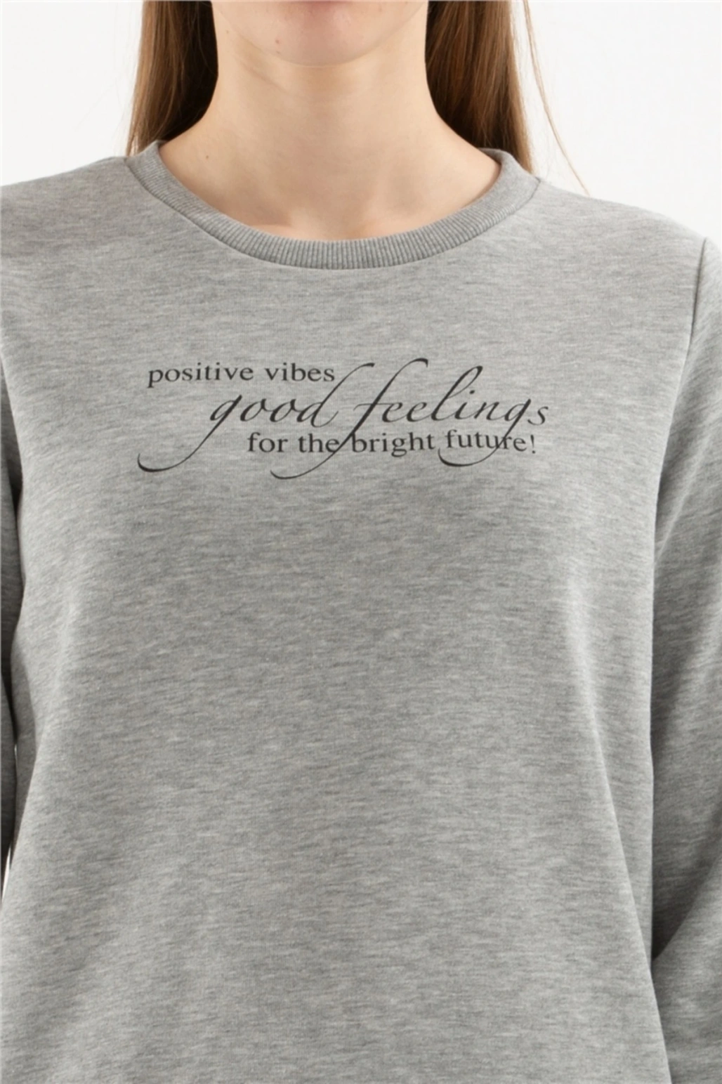 Baskılı Sweatshırt Gri Melanj / Grey Melange