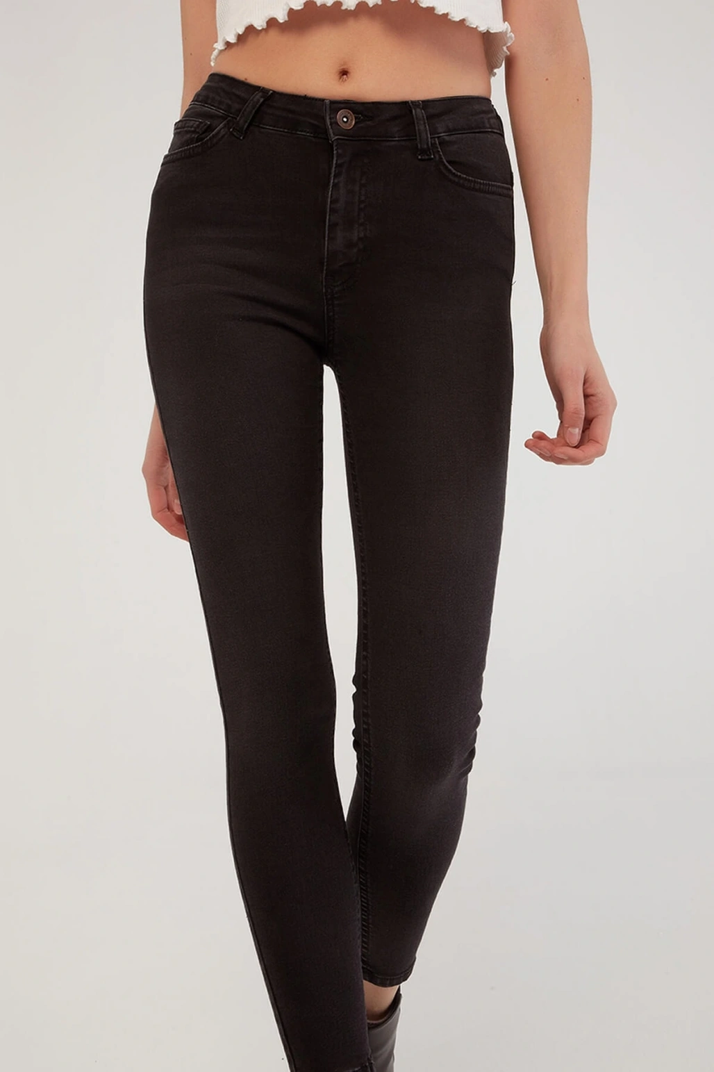 Yüksek Bel Skinny Fit Jean Pantolon Antrasit