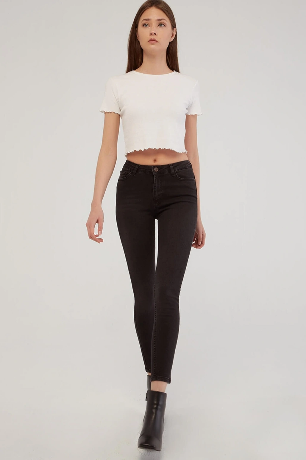 Yüksek Bel Skinny Fit Jean Pantolon Antrasit