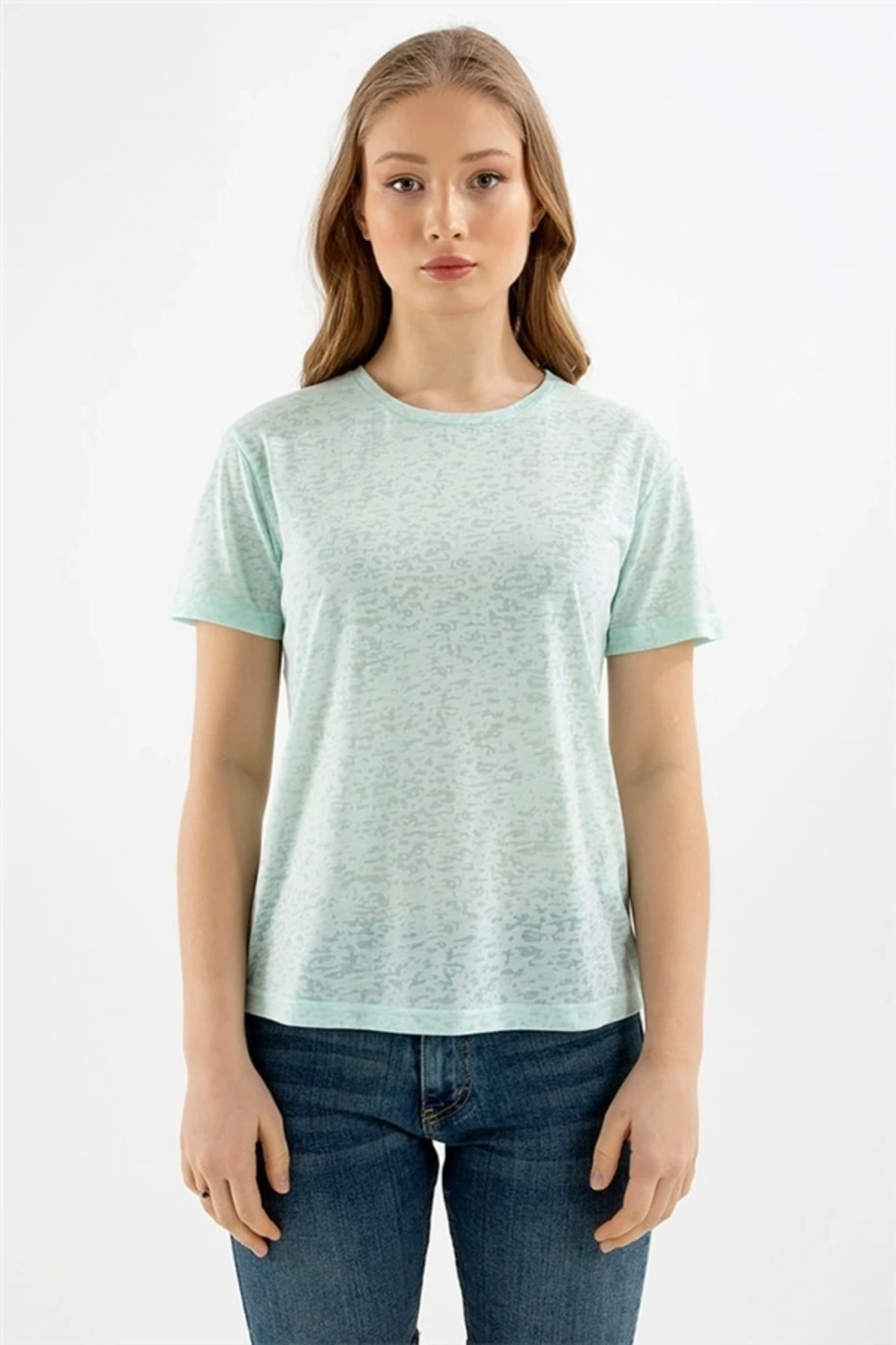 22y0547k1 Bisiklet Yaka Normal Kalıp Devore Mint Kadın T-shirt